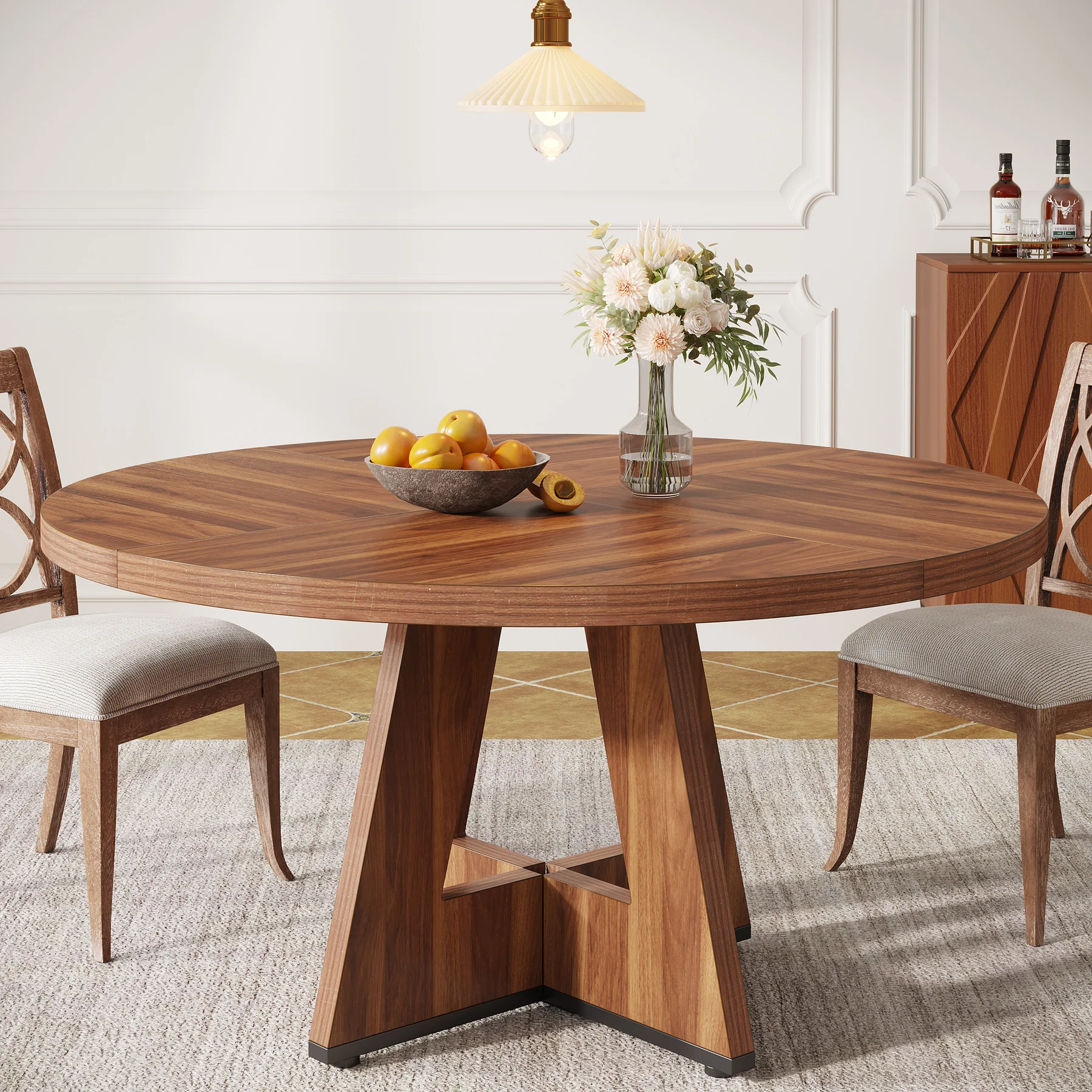 47" Farmhouse Dining Table, Round Wooden Kitchen Dinner Table for 4 People - Image 9