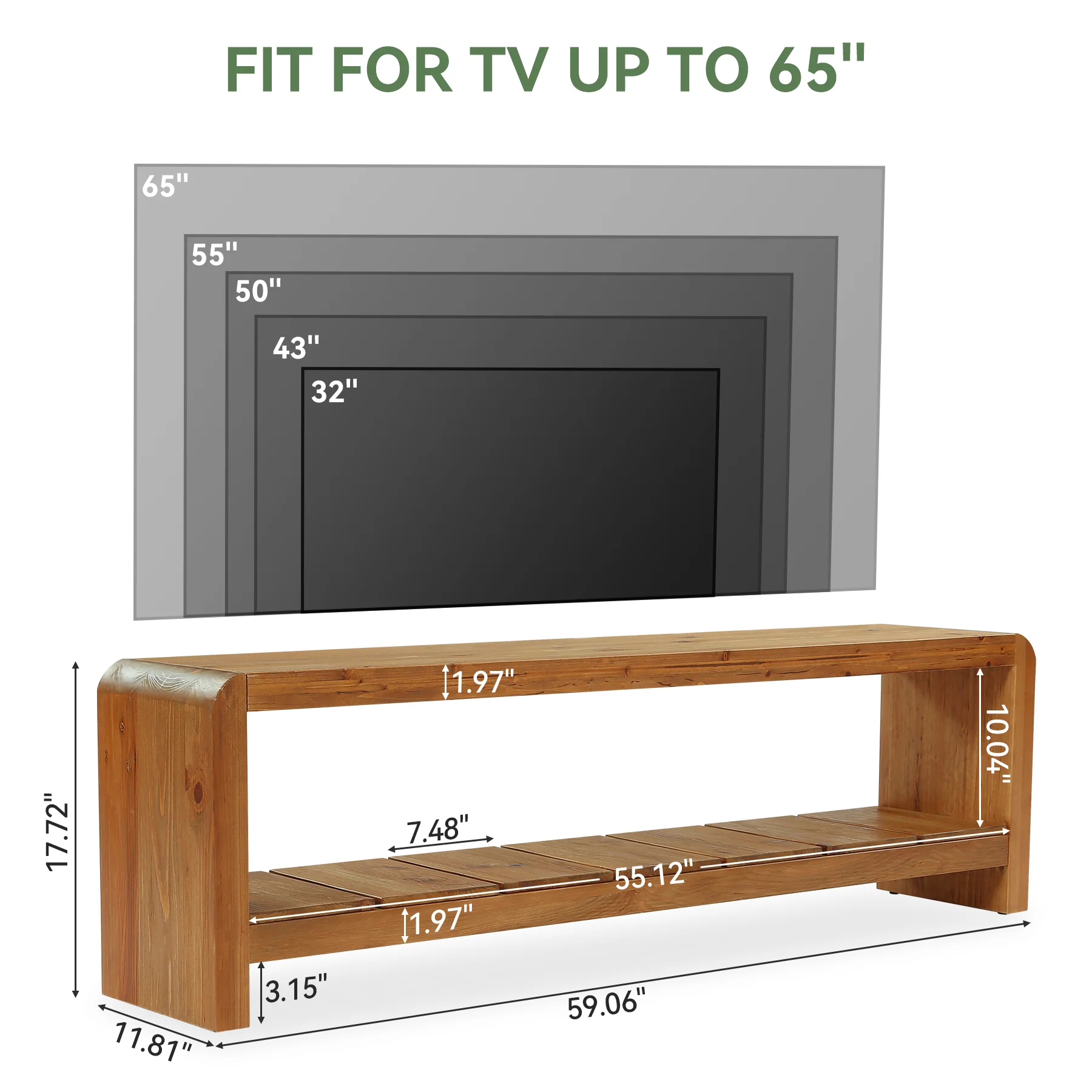 Solid Wood Tv Stand, Rustic Entertainment Center Media Console for Tv Up to 65" - Image 2