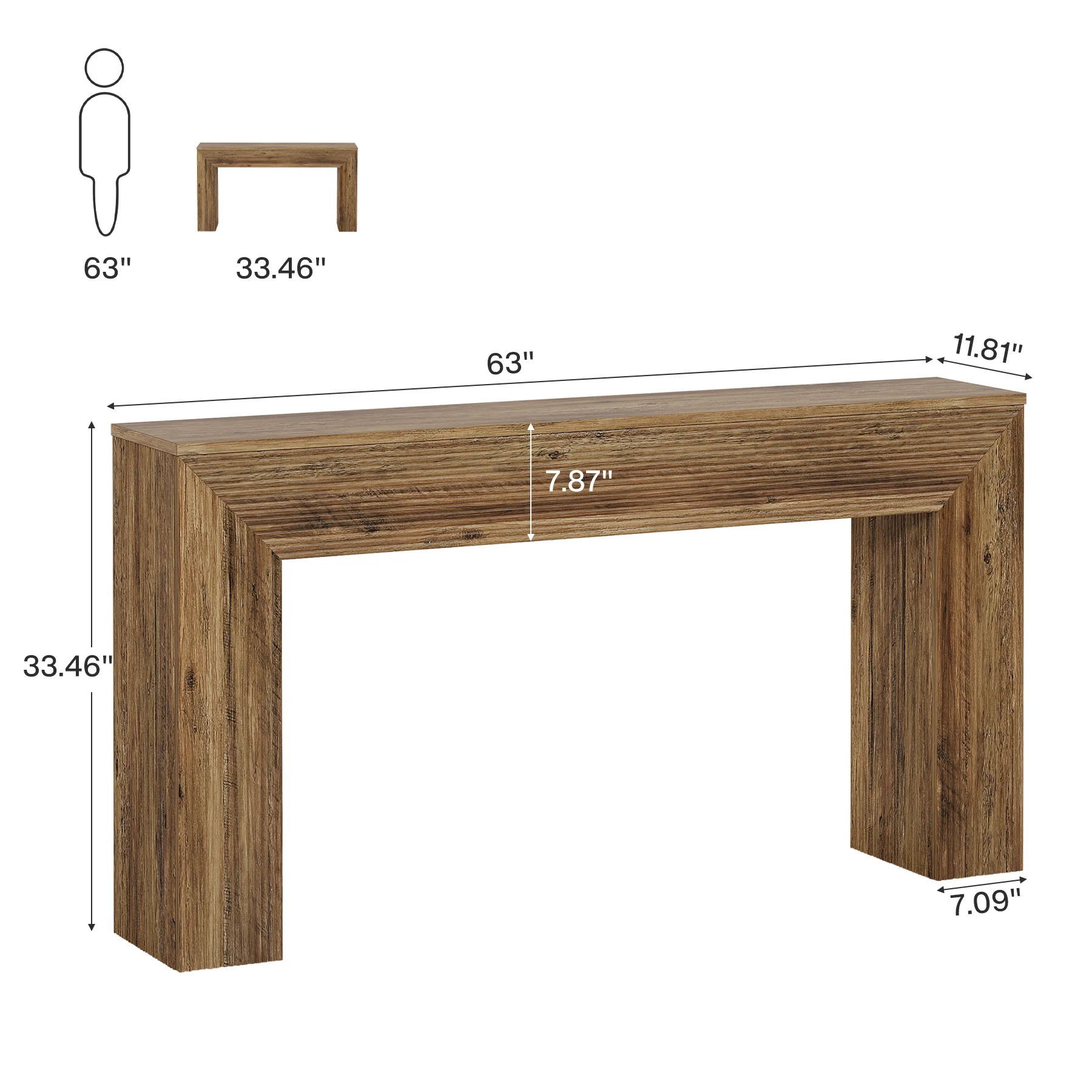 63" Fluted Console Table, Rustic Entryway Table Sofa Table Behind Couch - Image 2