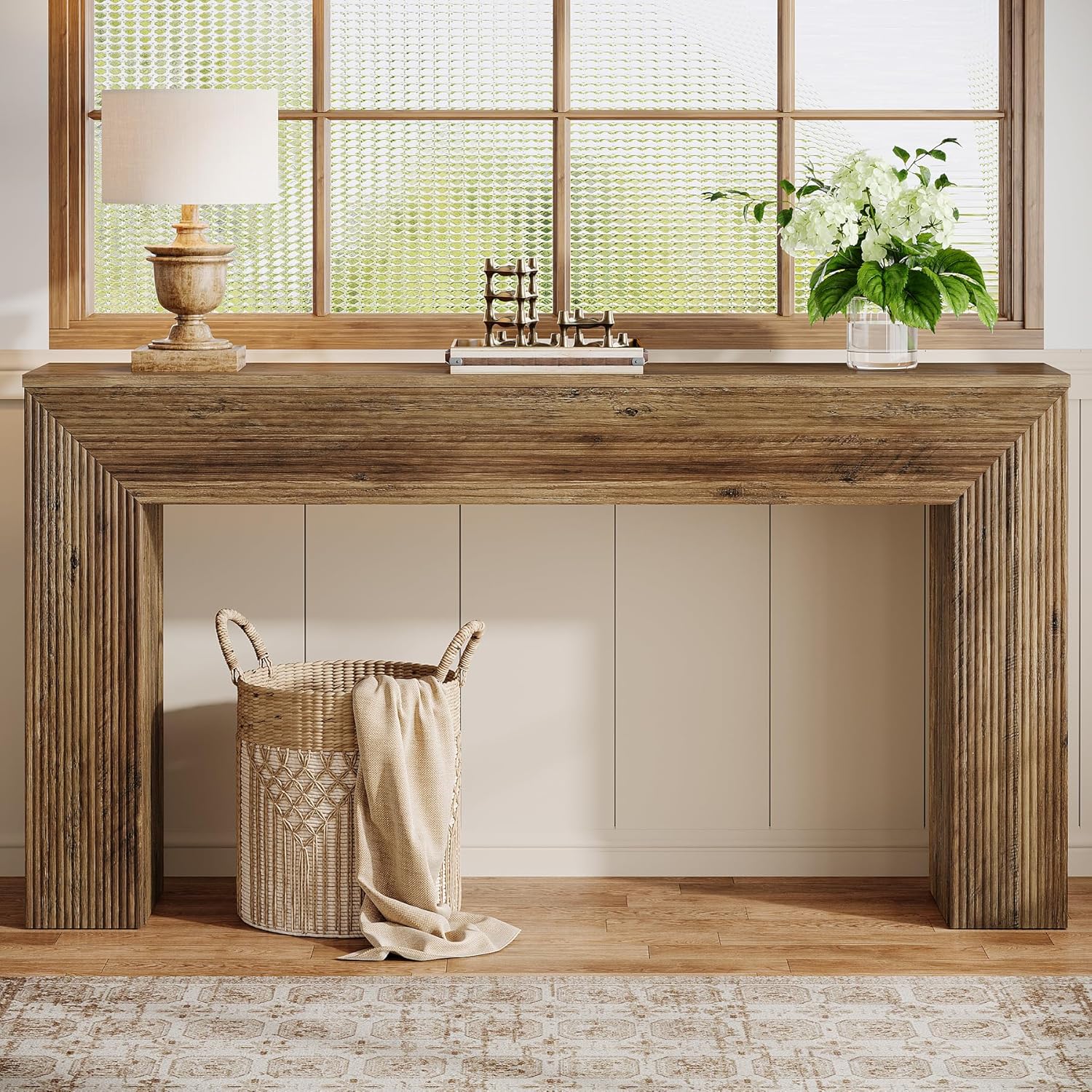 63" Fluted Console Table, Rustic Entryway Table Sofa Table Behind Couch - Image 4