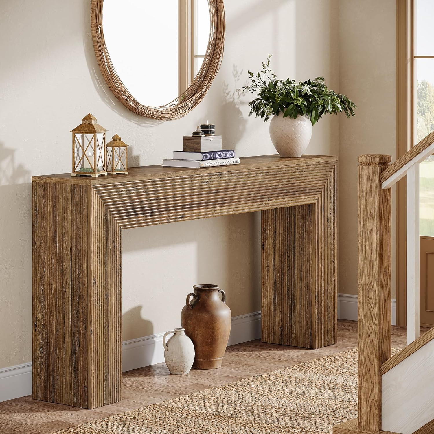 63" Fluted Console Table, Rustic Entryway Table Sofa Table Behind Couch - Image 5