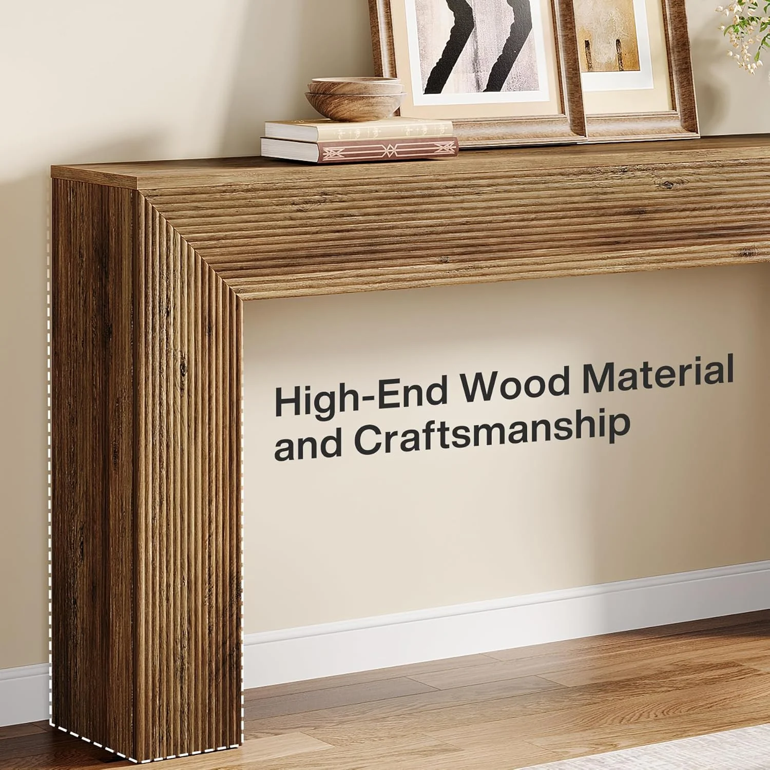 63" Fluted Console Table, Rustic Entryway Table Sofa Table Behind Couch - Image 7