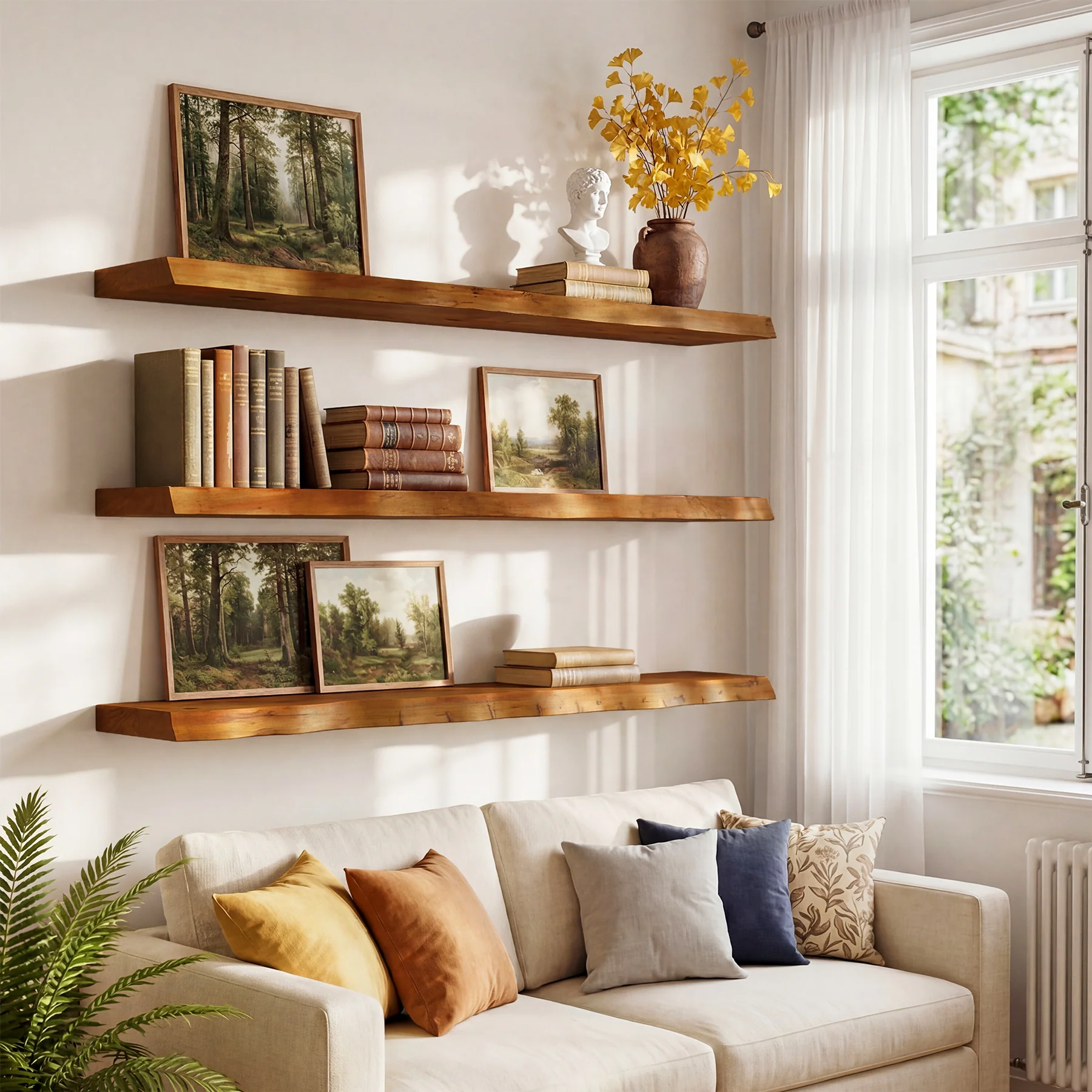 47.2" Floating Shelves for Wall Set of 3, Solid Wood Live Edge Wall Shelves - Image 10
