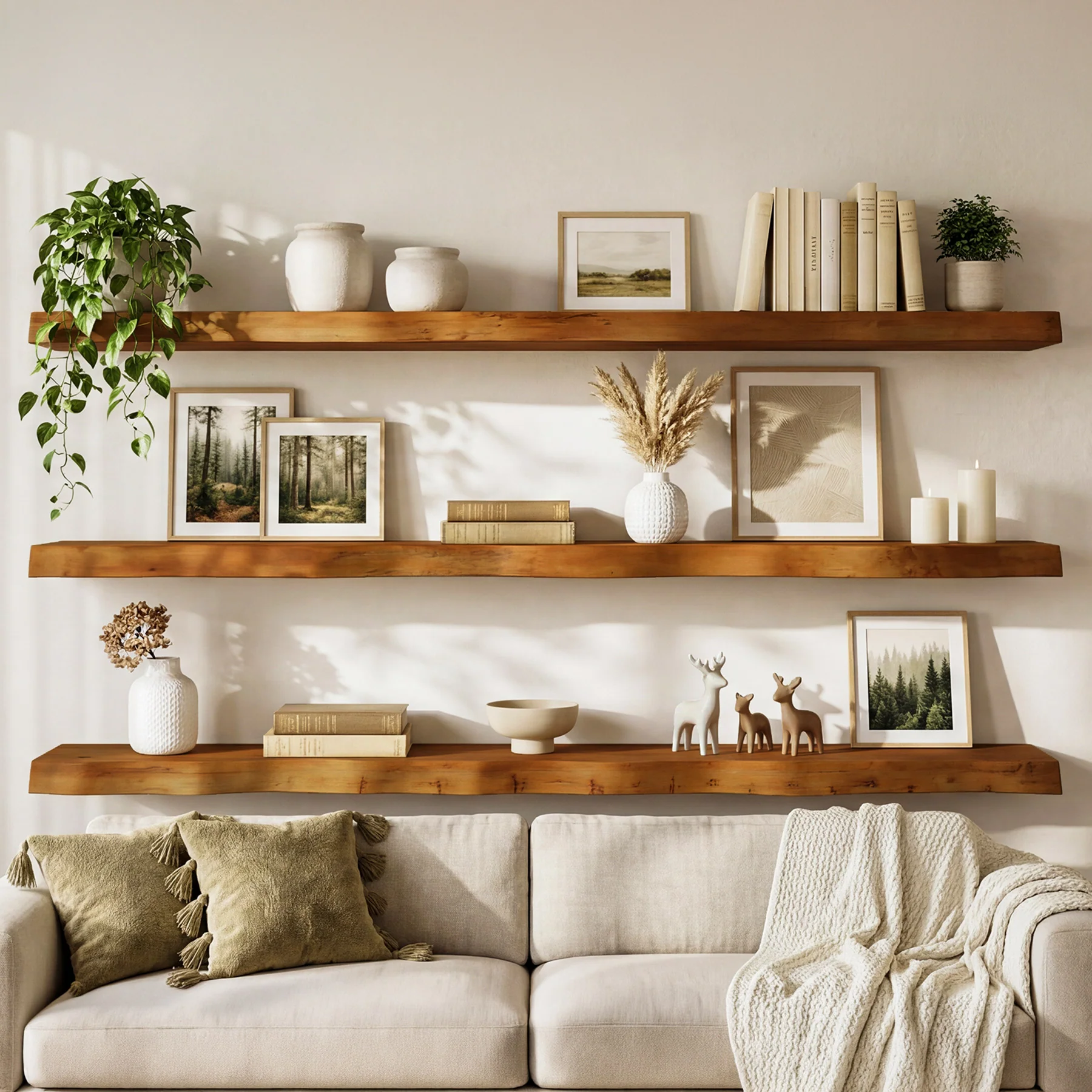 47.2" Floating Shelves for Wall Set of 3, Solid Wood Live Edge Wall Shelves - Image 3