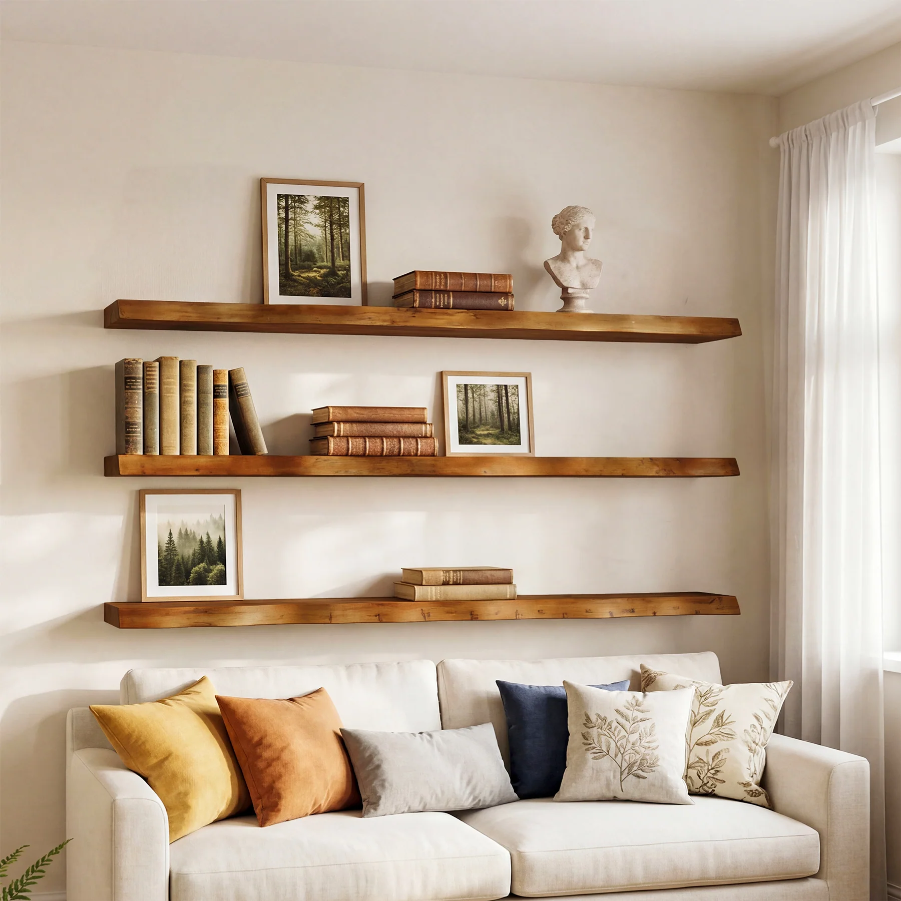 47.2" Floating Shelves for Wall Set of 3, Solid Wood Live Edge Wall Shelves - Image 4