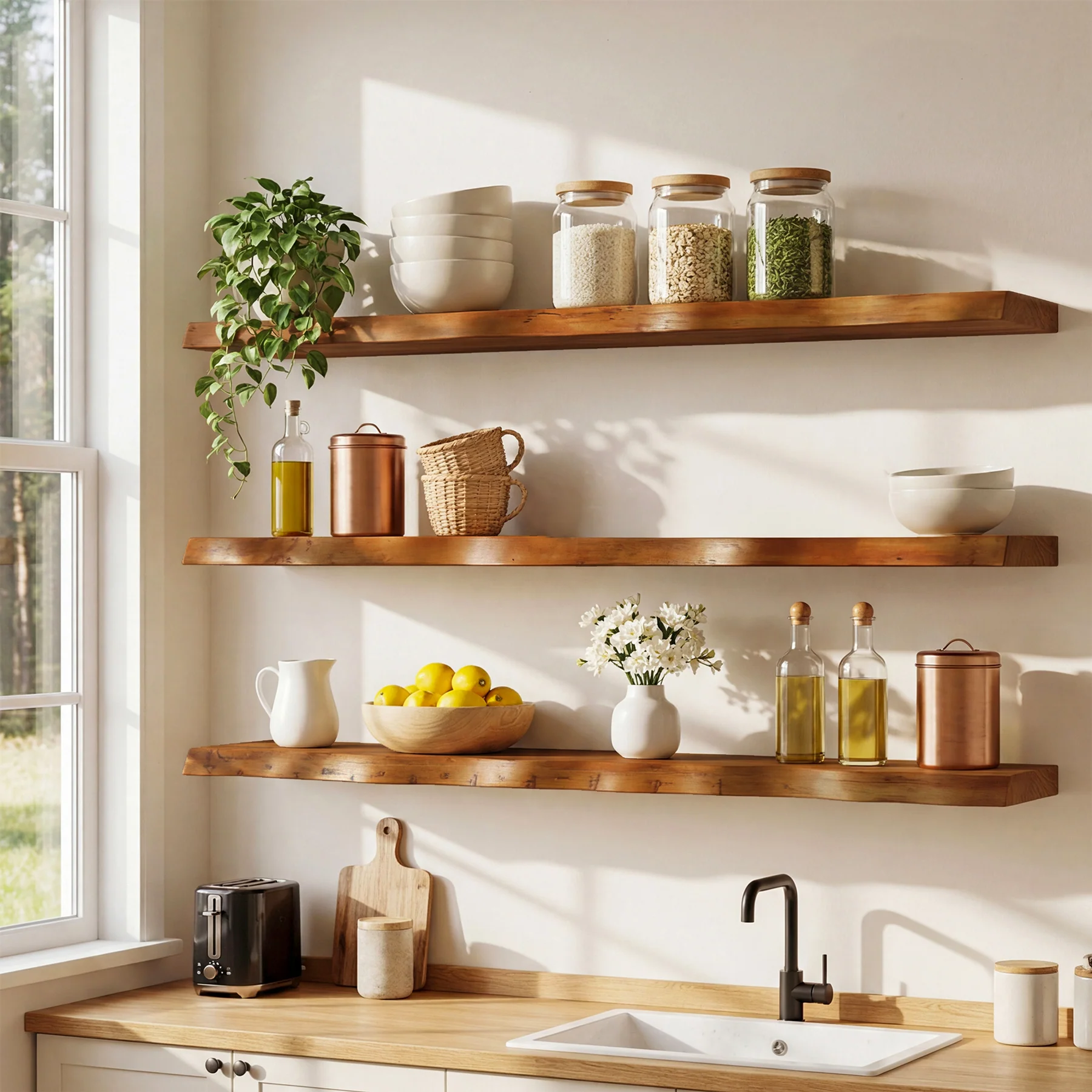 47.2" Floating Shelves for Wall Set of 3, Solid Wood Live Edge Wall Shelves - Image 5