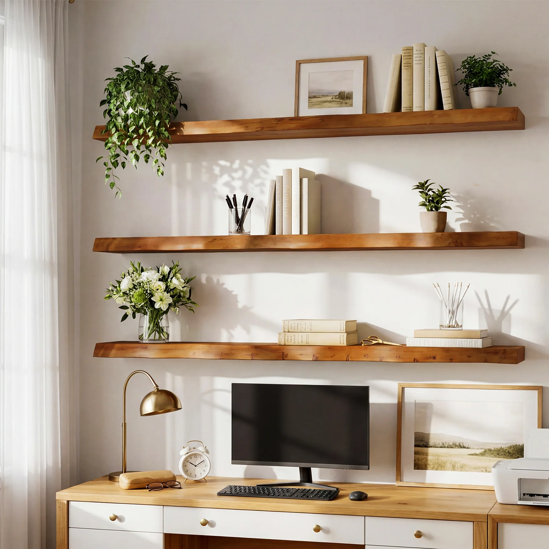 47.2" Floating Shelves for Wall Set of 3, Solid Wood Live Edge Wall Shelves - Image 8