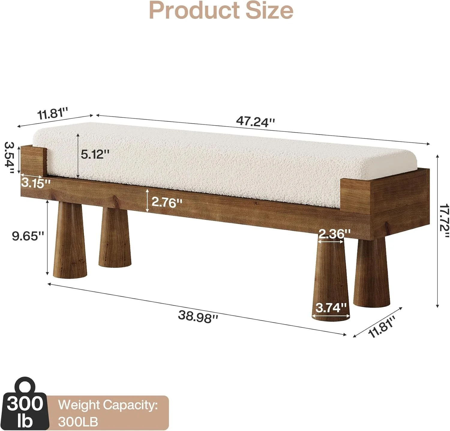 Upholstered Entryway Bench, Shoe Bench End of Bed Footstool with Solid Wood Legs - Image 2