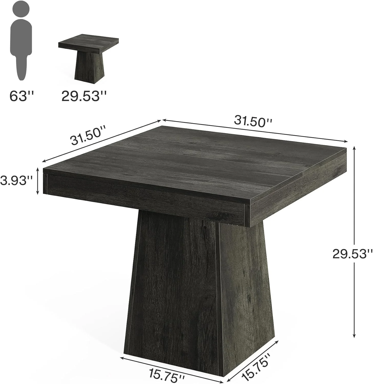 31.5" Dining Table, Square Farmhouse Kitchen Table Dinner Table for 4 - Image 2