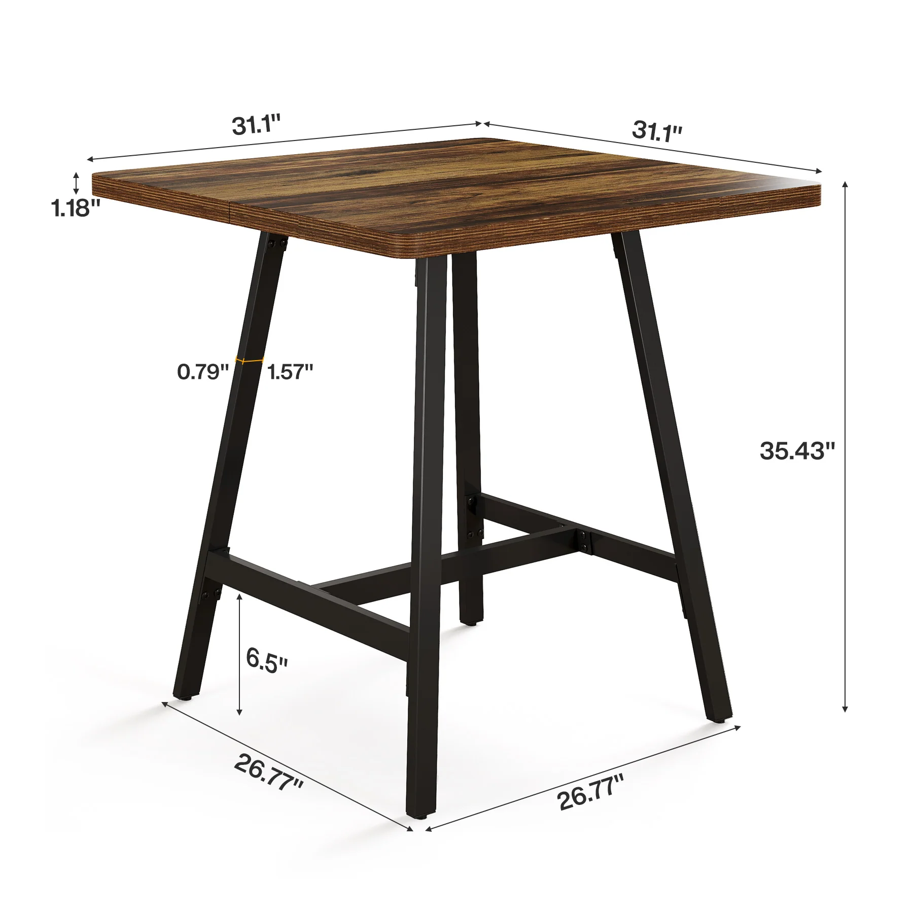 31" Square Bar Table, Small High Top Pub Table Dining Table with Thickened Top - Image 2