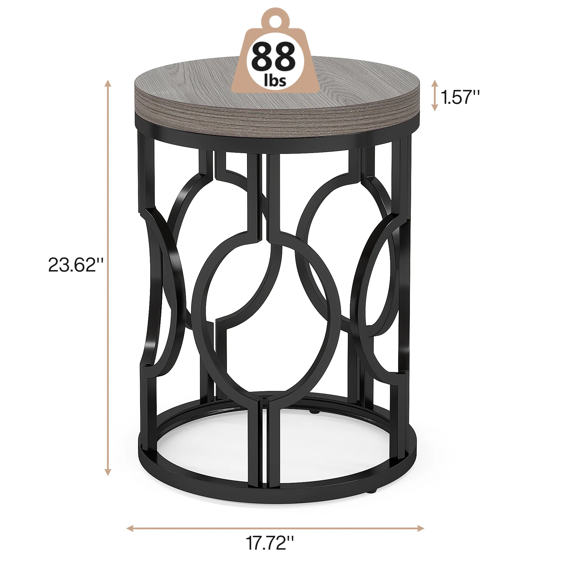 Small Round End Table, Industrial Metal Frame Side Table for Living Room & Bedroom - Image 12