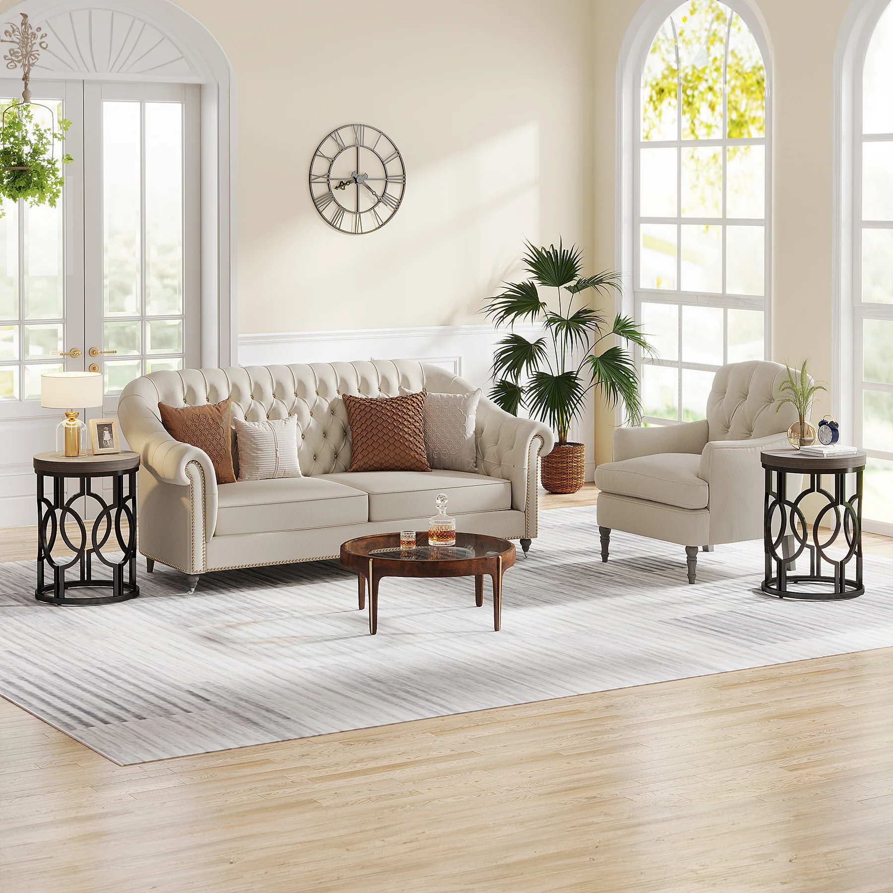 Small Round End Table, Industrial Metal Frame Side Table for Living Room & Bedroom - Image 13