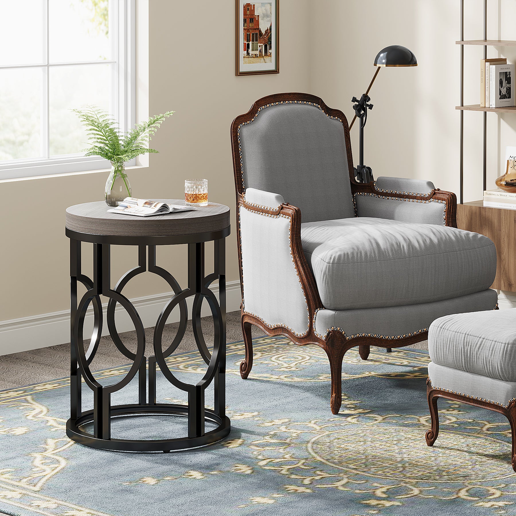 Small Round End Table, Industrial Metal Frame Side Table for Living Room & Bedroom - Image 15