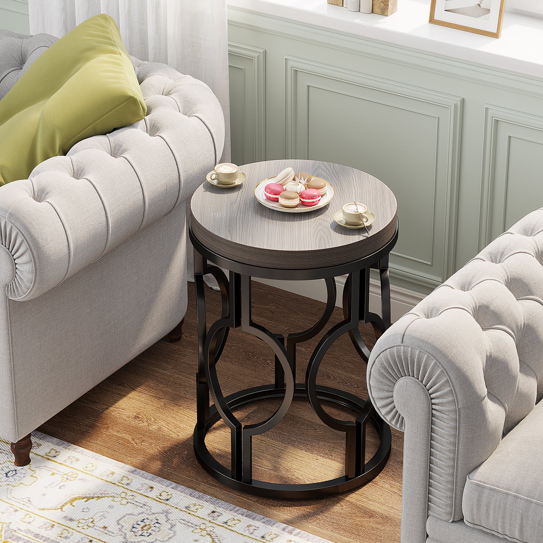 Small Round End Table, Industrial Metal Frame Side Table for Living Room & Bedroom - Image 17