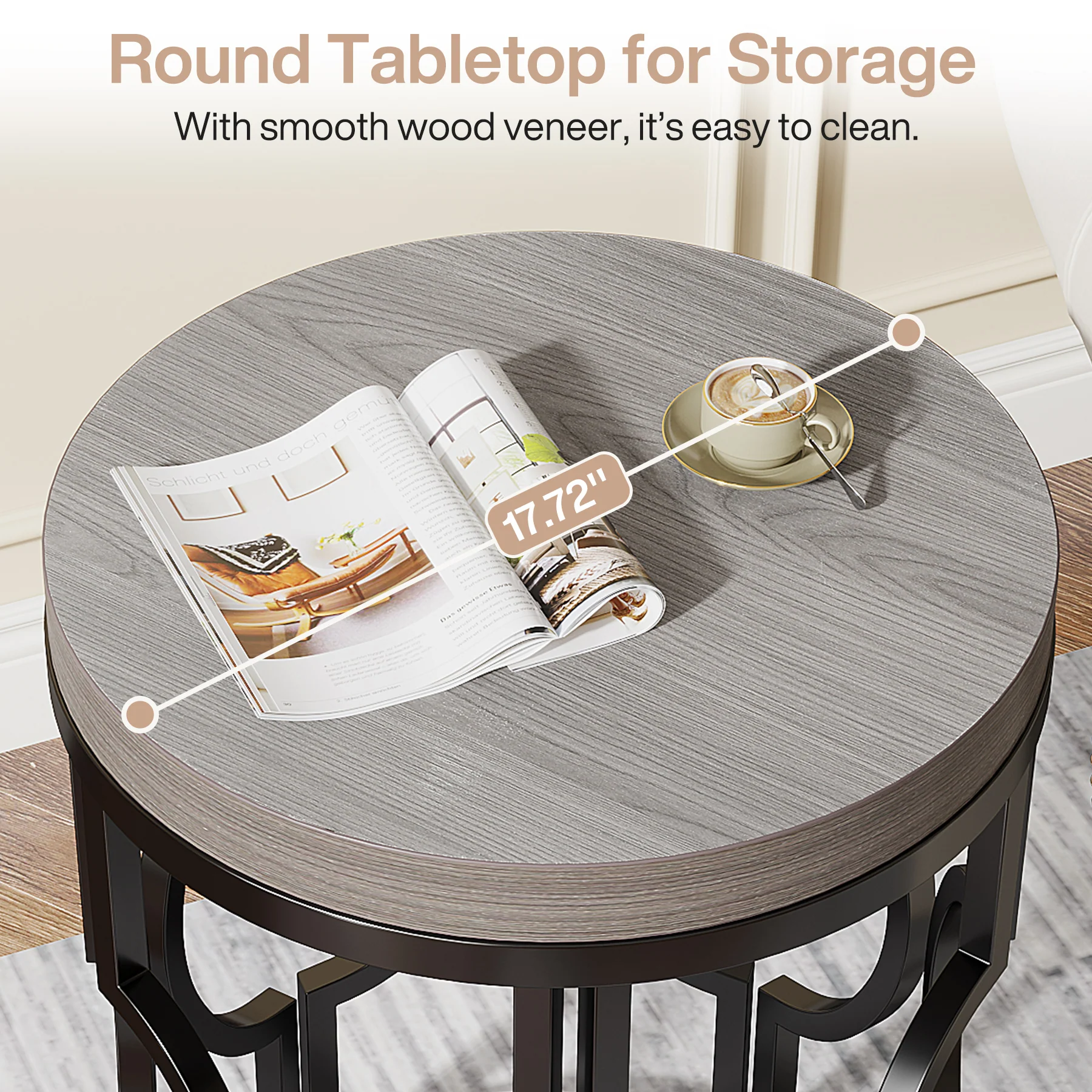 Small Round End Table, Industrial Metal Frame Side Table for Living Room & Bedroom - Image 18