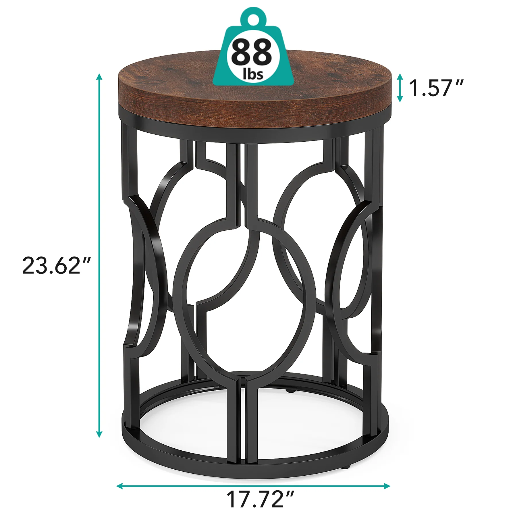 Small Round End Table, Industrial Metal Frame Side Table for Living Room & Bedroom - Image 2