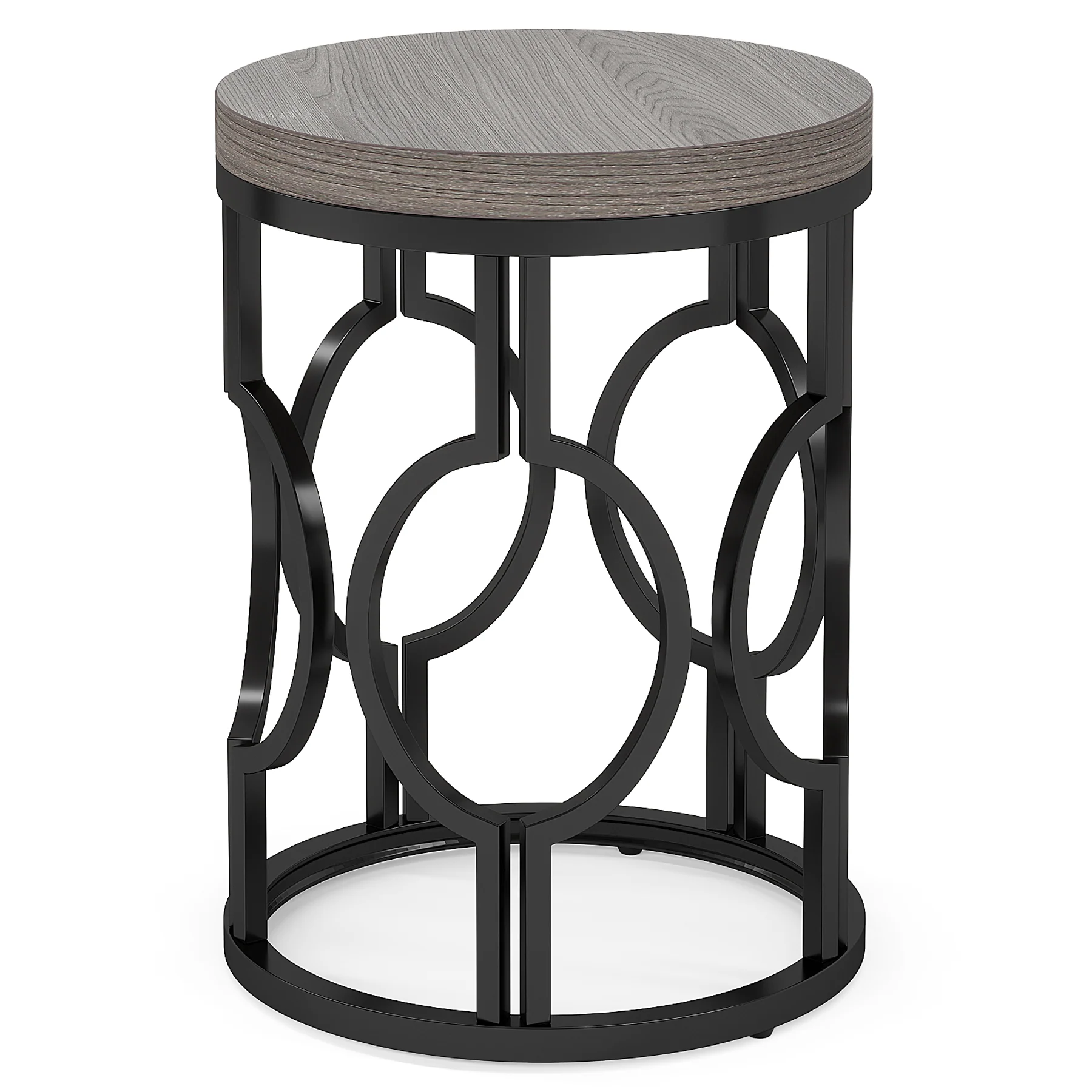 Small Round End Table, Industrial Metal Frame Side Table for Living Room & Bedroom - Image 20