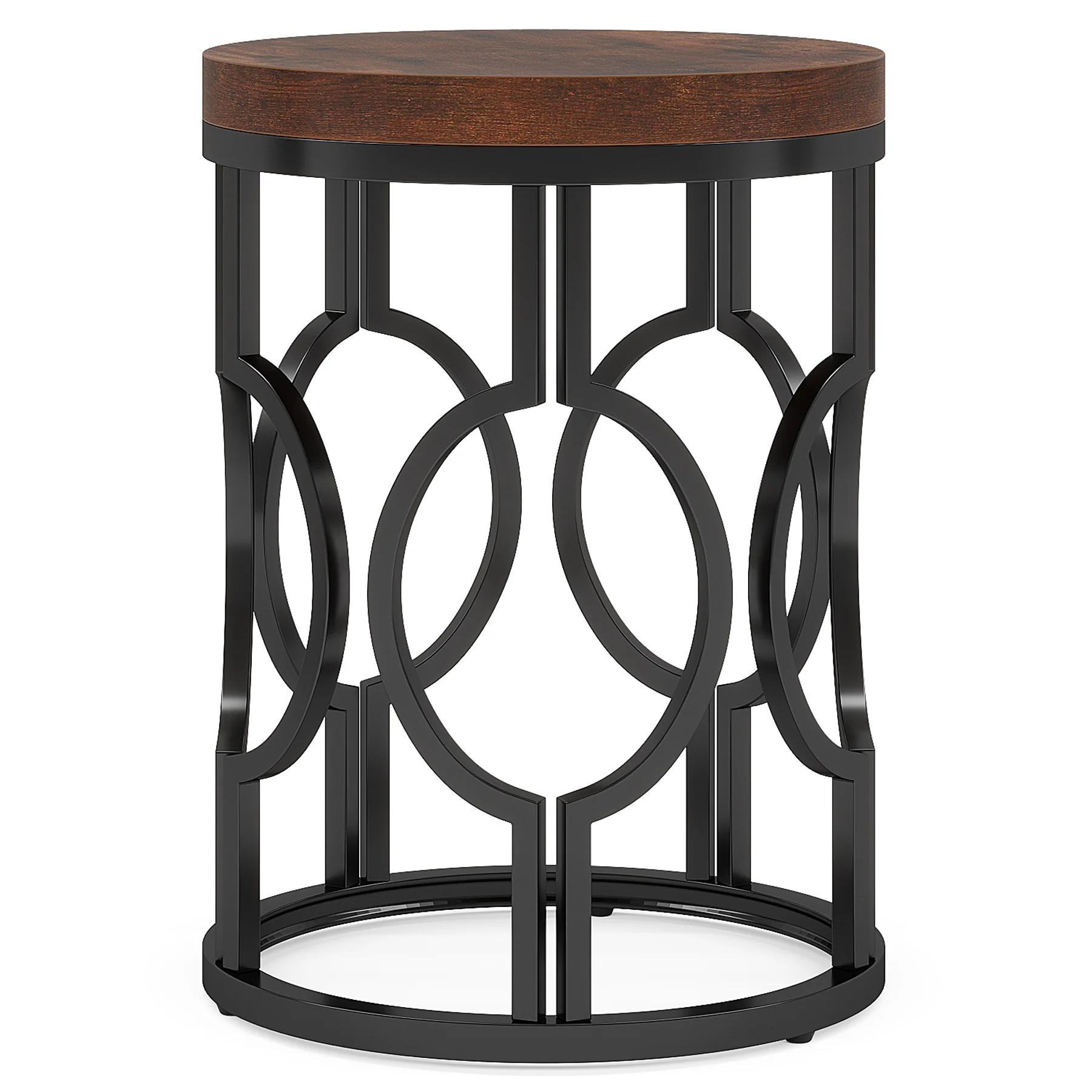 Small Round End Table, Industrial Metal Frame Side Table for Living Room & Bedroom - Image 21