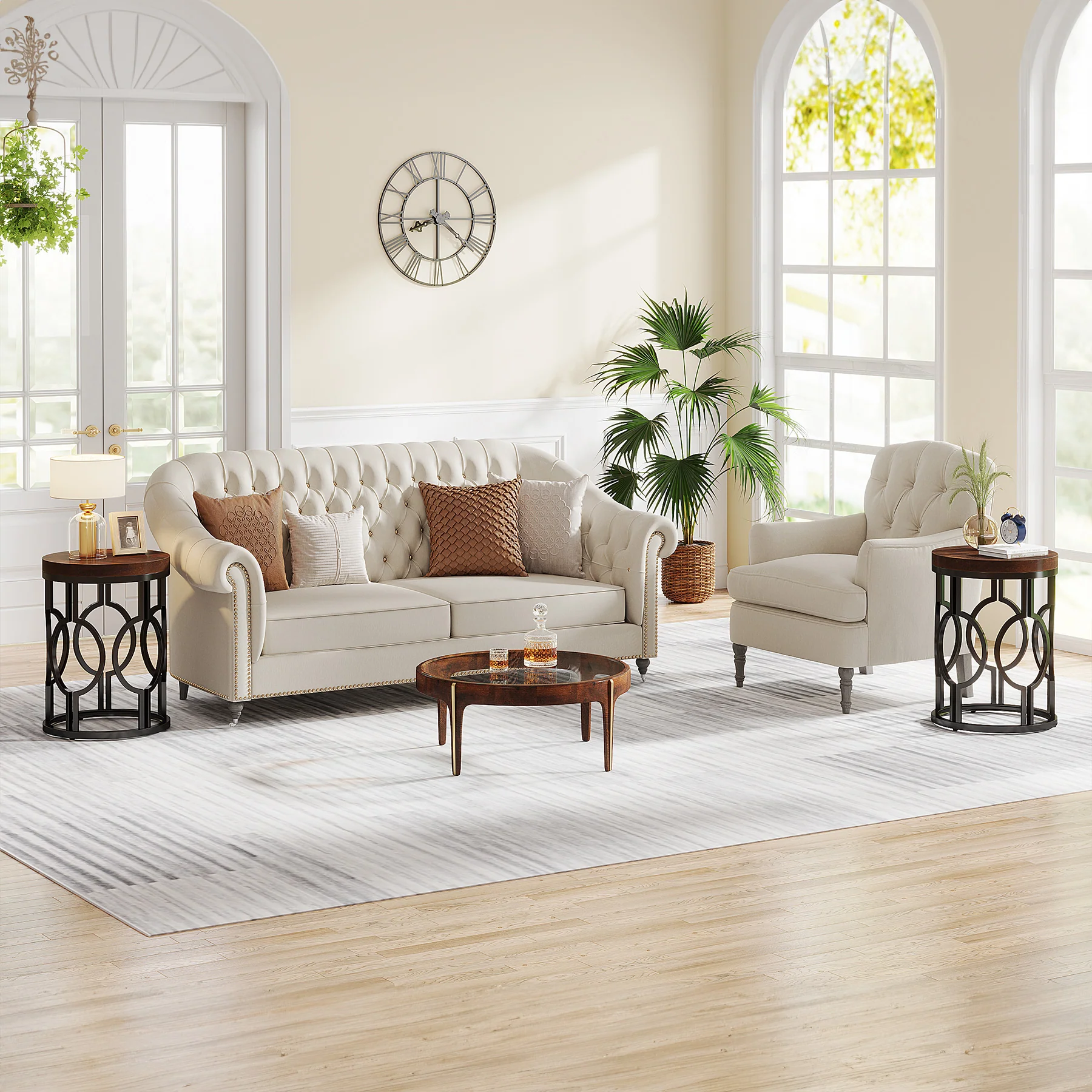 Small Round End Table, Industrial Metal Frame Side Table for Living Room & Bedroom - Image 5
