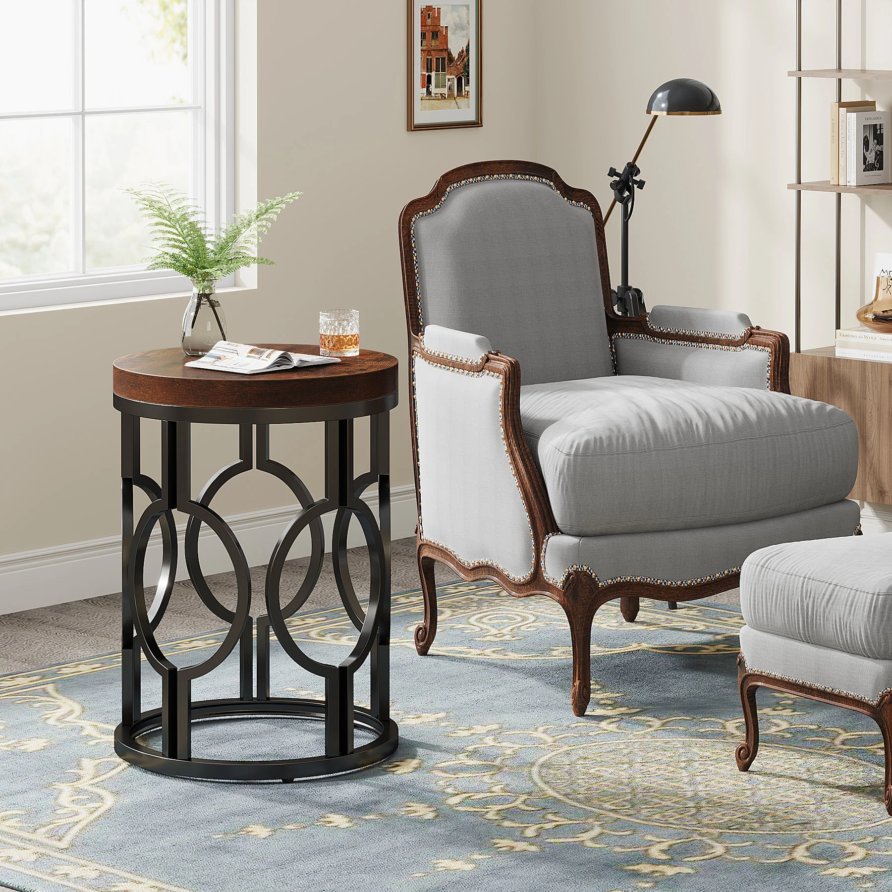 Small Round End Table, Industrial Metal Frame Side Table for Living Room & Bedroom - Image 6