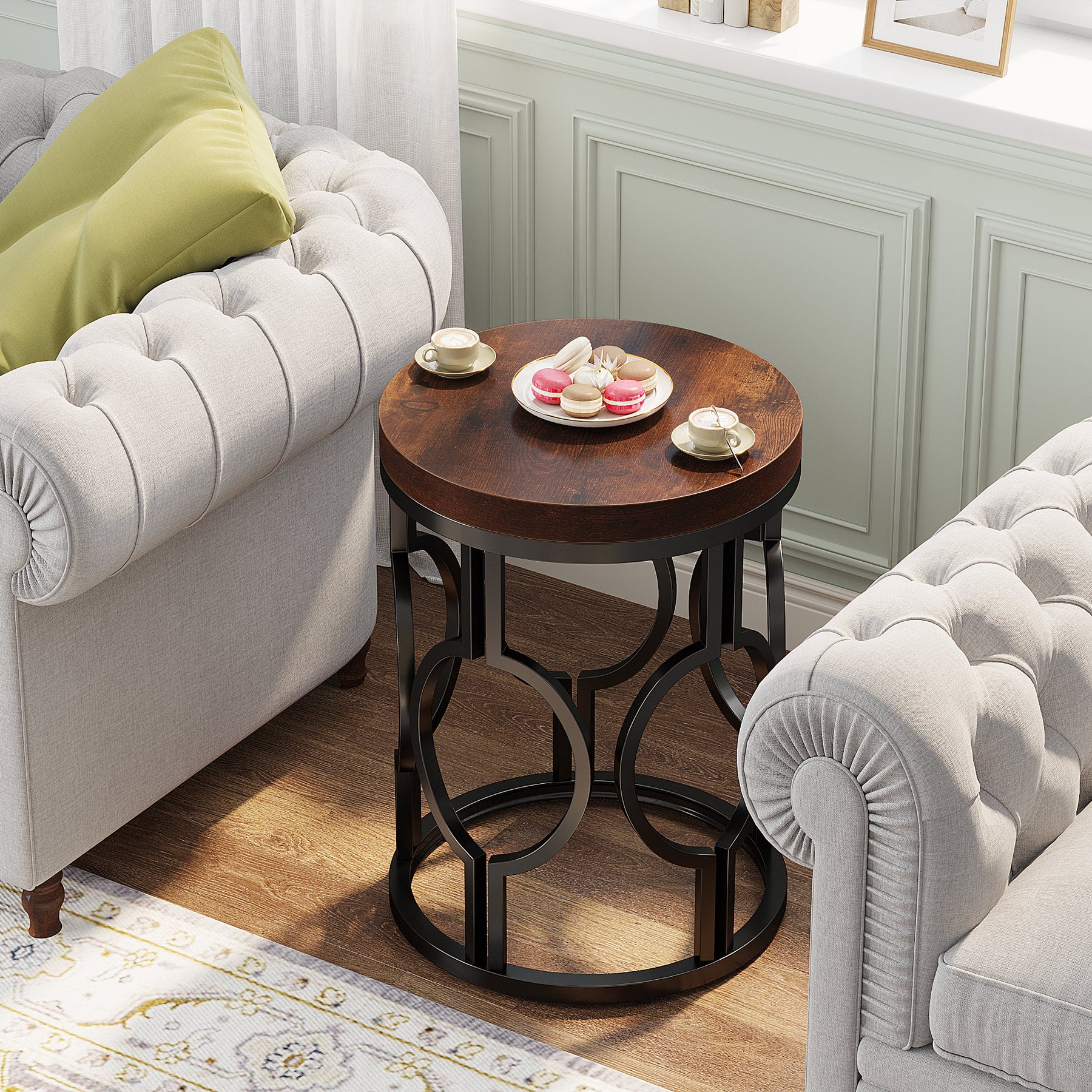 Small Round End Table, Industrial Metal Frame Side Table for Living Room & Bedroom - Image 7