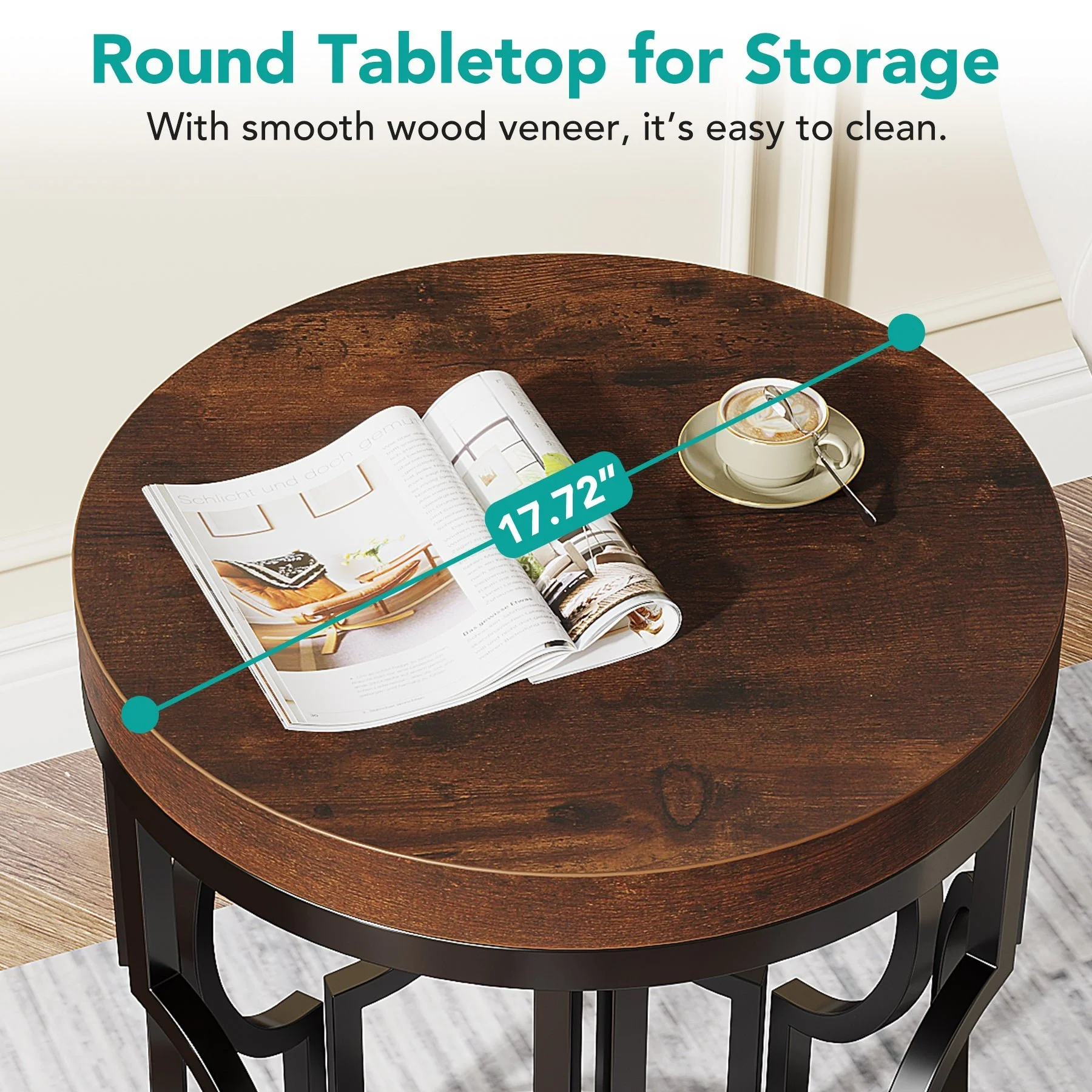Small Round End Table, Industrial Metal Frame Side Table for Living Room & Bedroom - Image 9