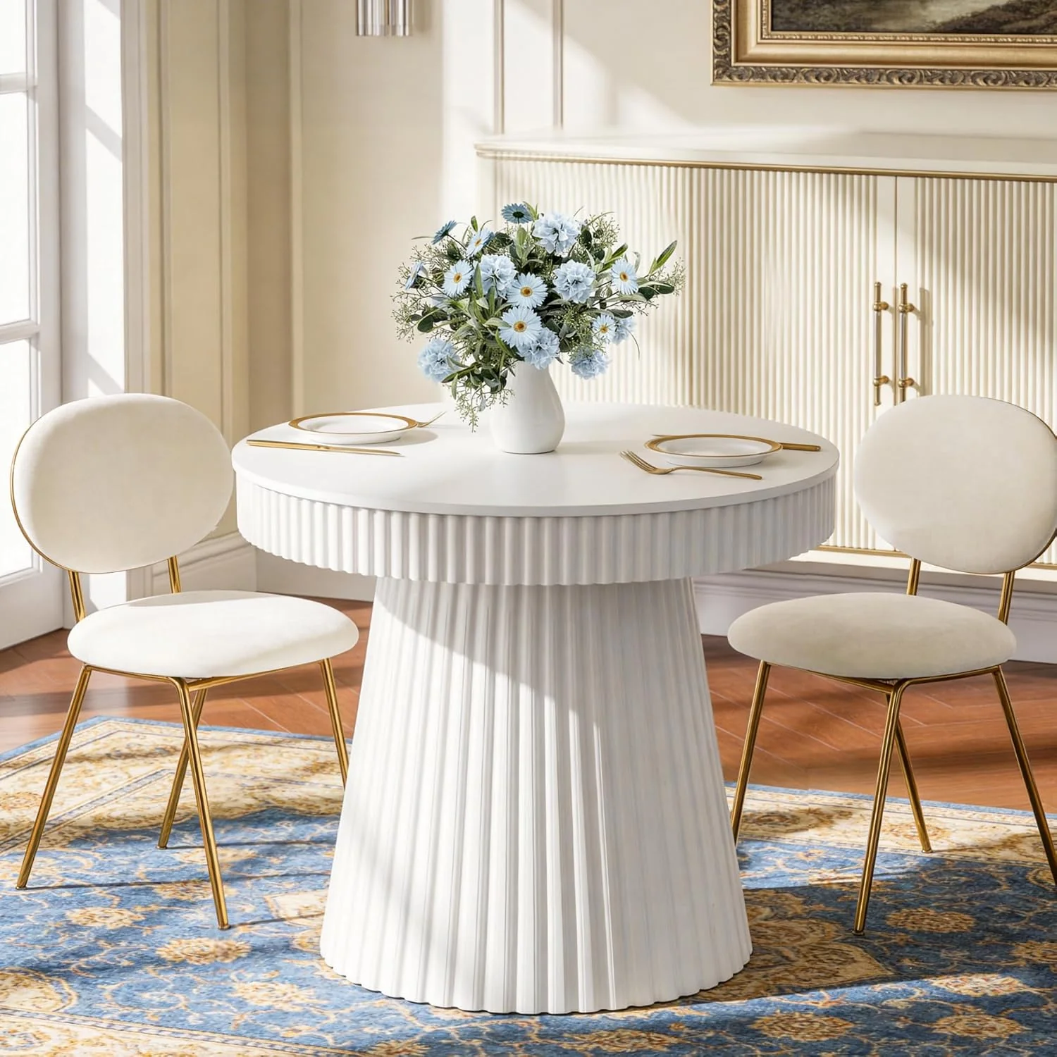 31.5" Modern Dining Table, Small Round Kitchen Table with Fluted Pedestal Base - Image 3