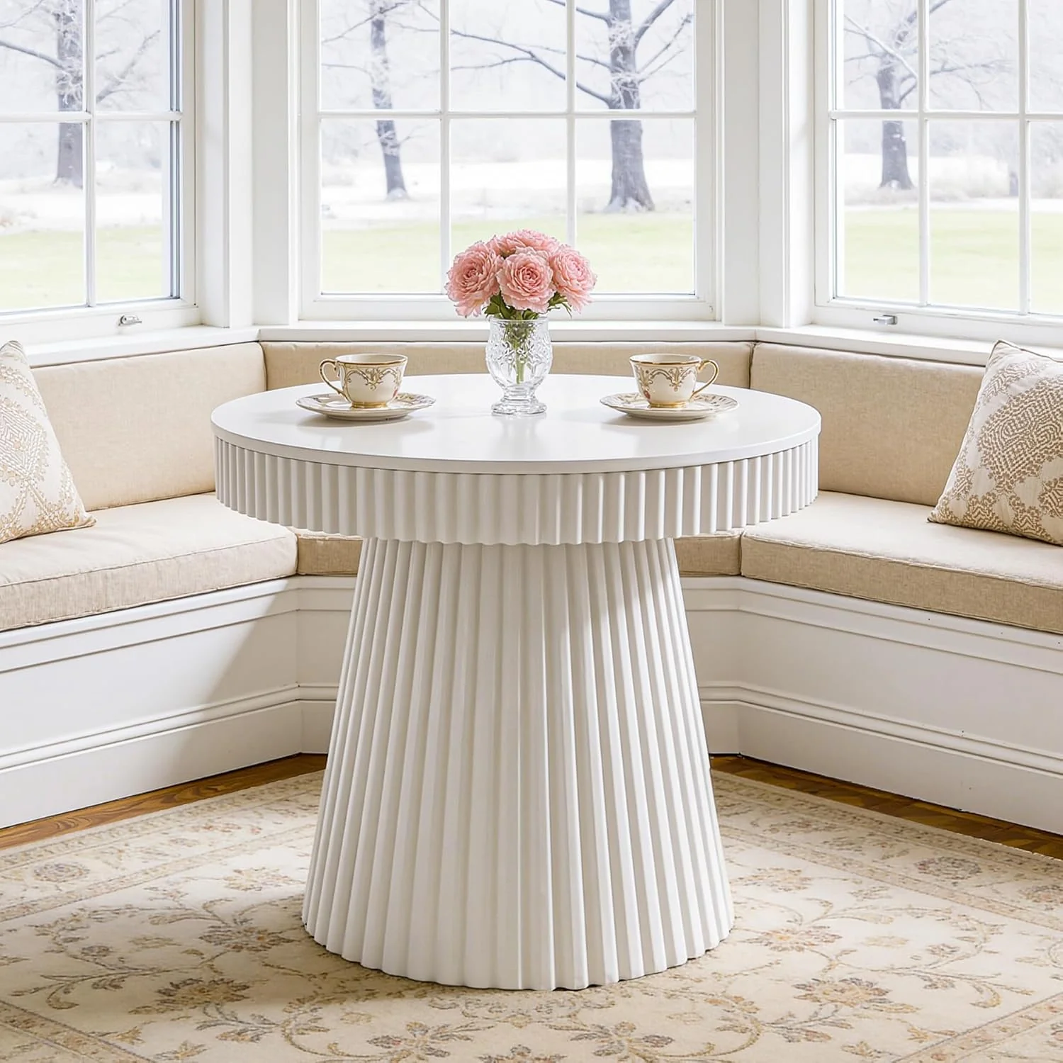 31.5" Modern Dining Table, Small Round Kitchen Table with Fluted Pedestal Base - Image 4