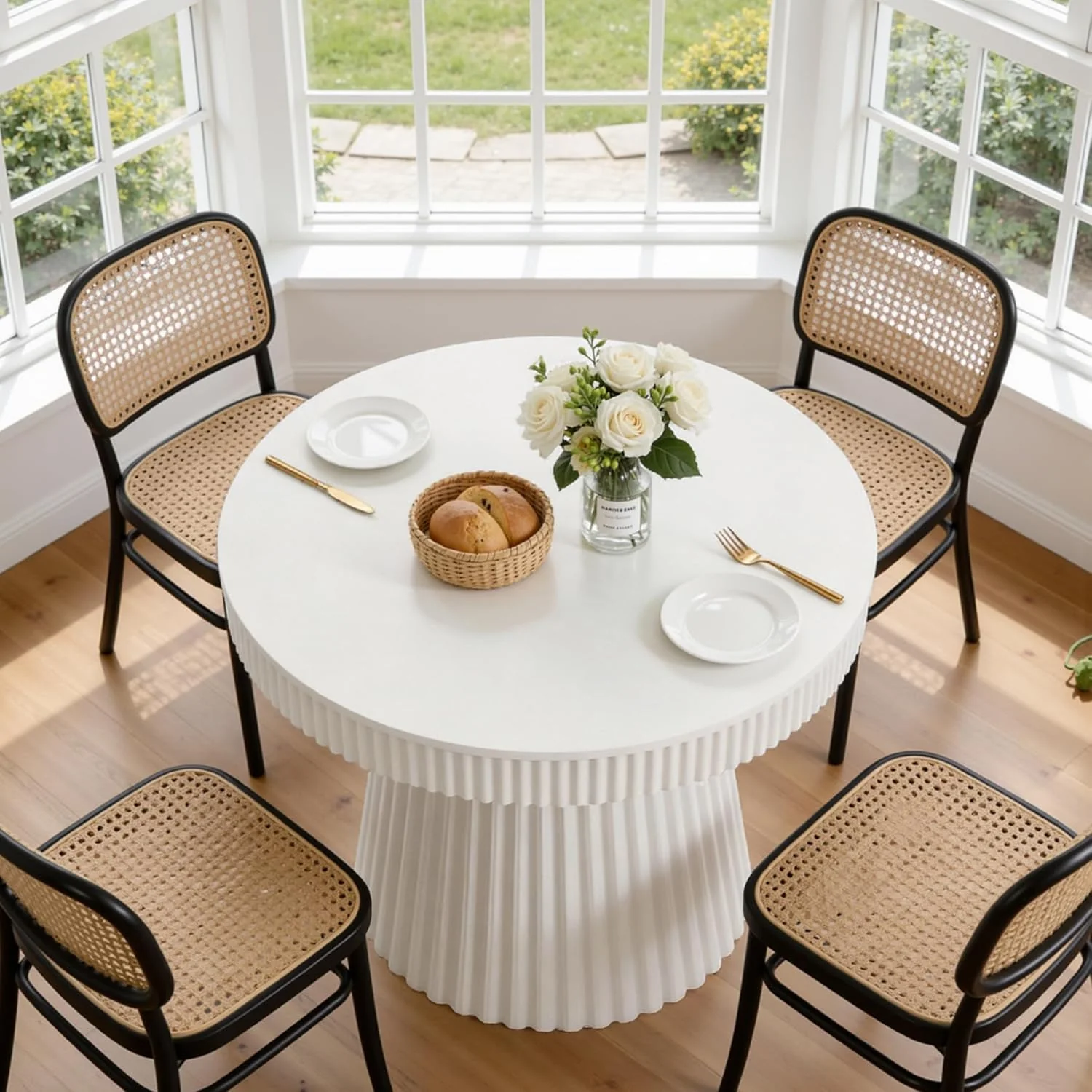 31.5" Modern Dining Table, Small Round Kitchen Table with Fluted Pedestal Base - Image 5