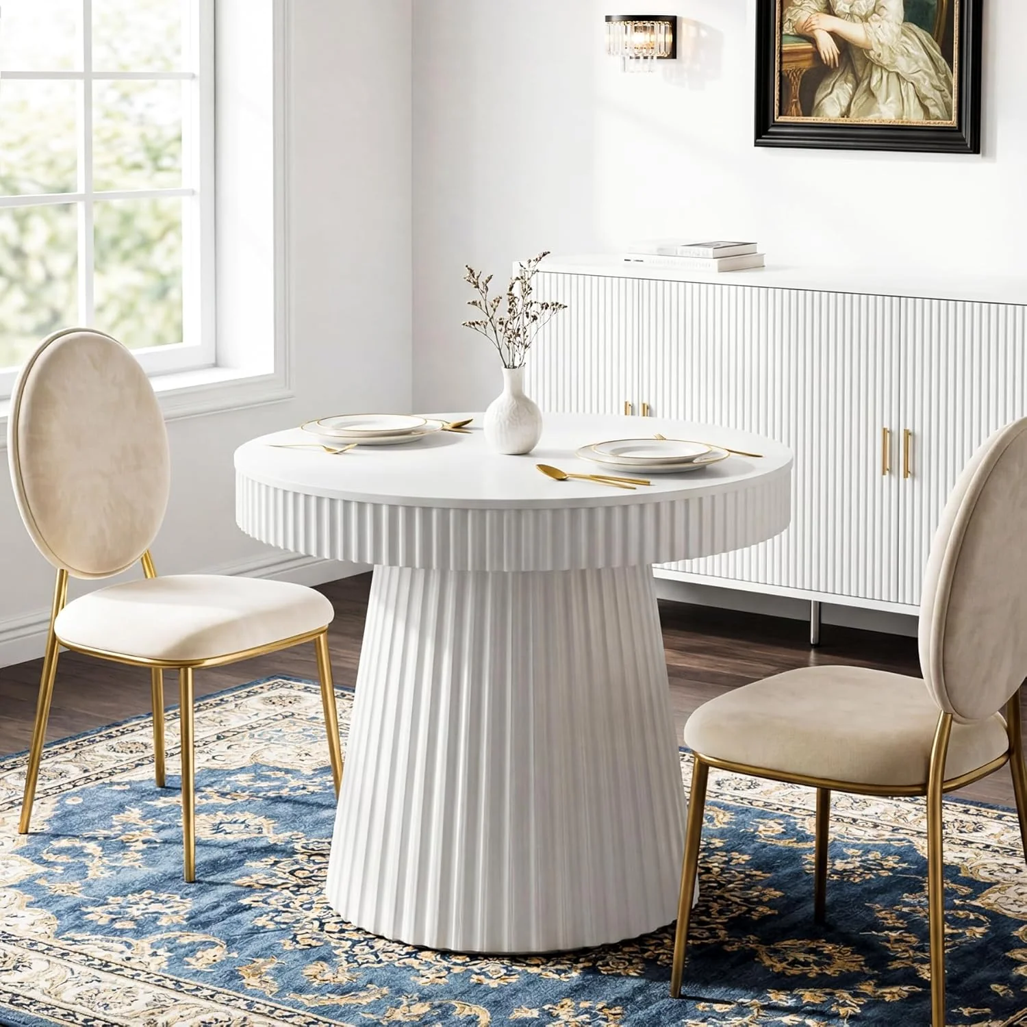 31.5" Modern Dining Table, Small Round Kitchen Table with Fluted Pedestal Base - Image 6