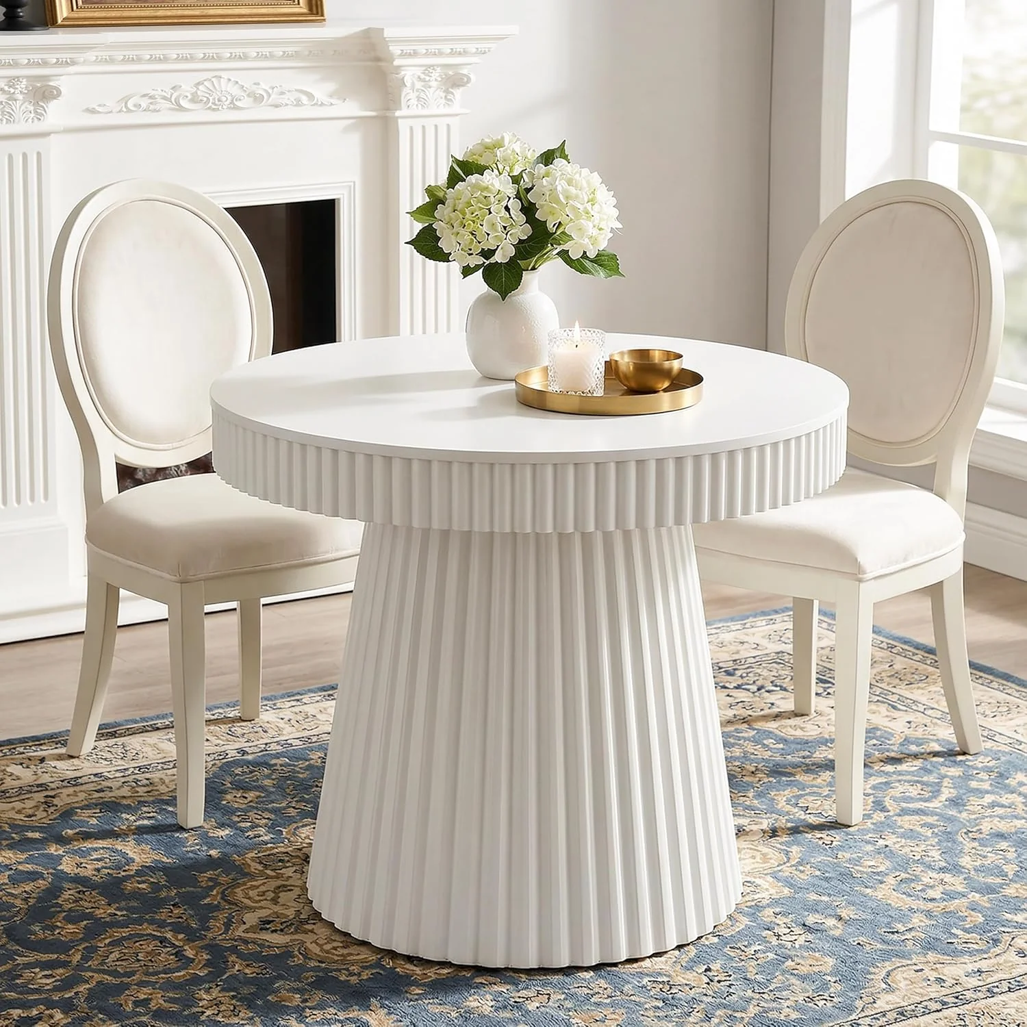 31.5" Modern Dining Table, Small Round Kitchen Table with Fluted Pedestal Base - Image 7