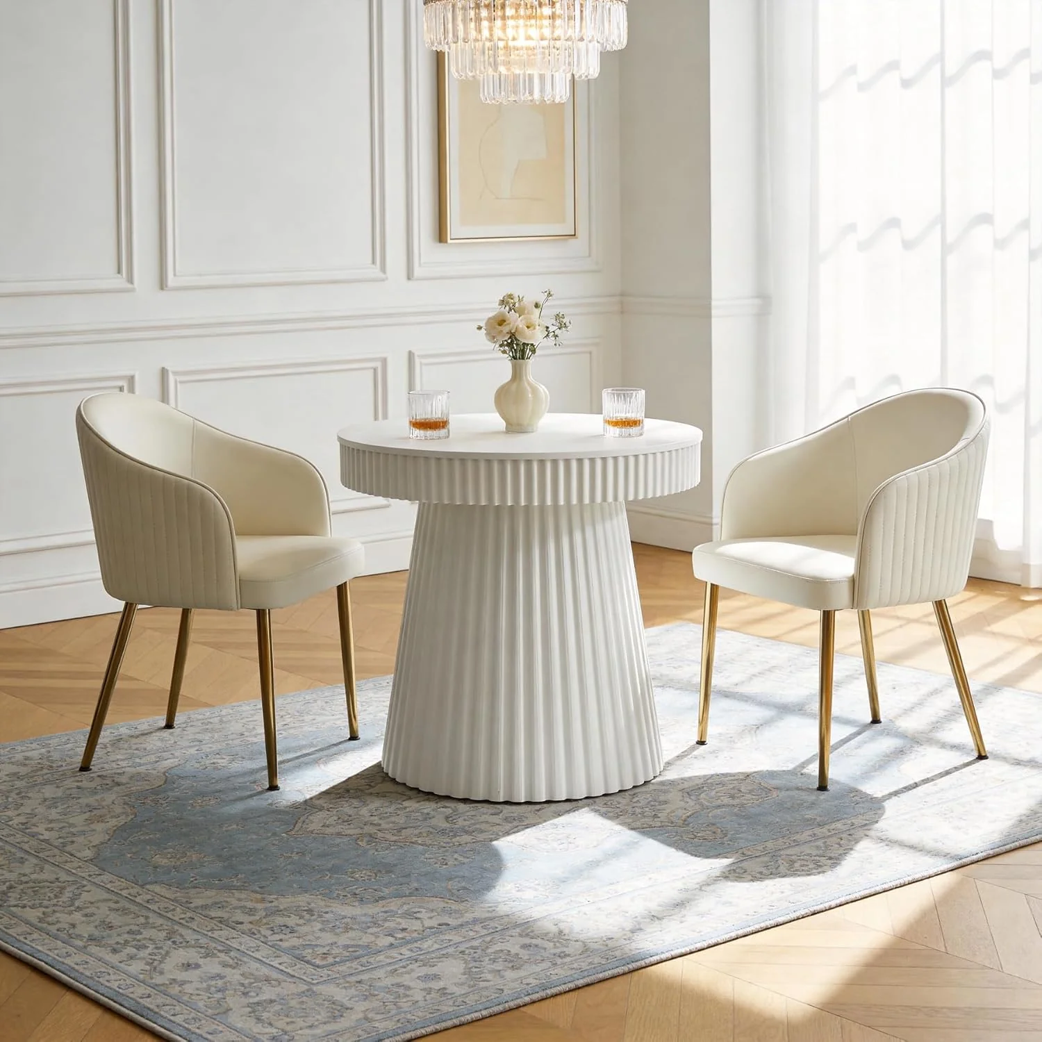 31.5" Modern Dining Table, Small Round Kitchen Table with Fluted Pedestal Base - Image 8