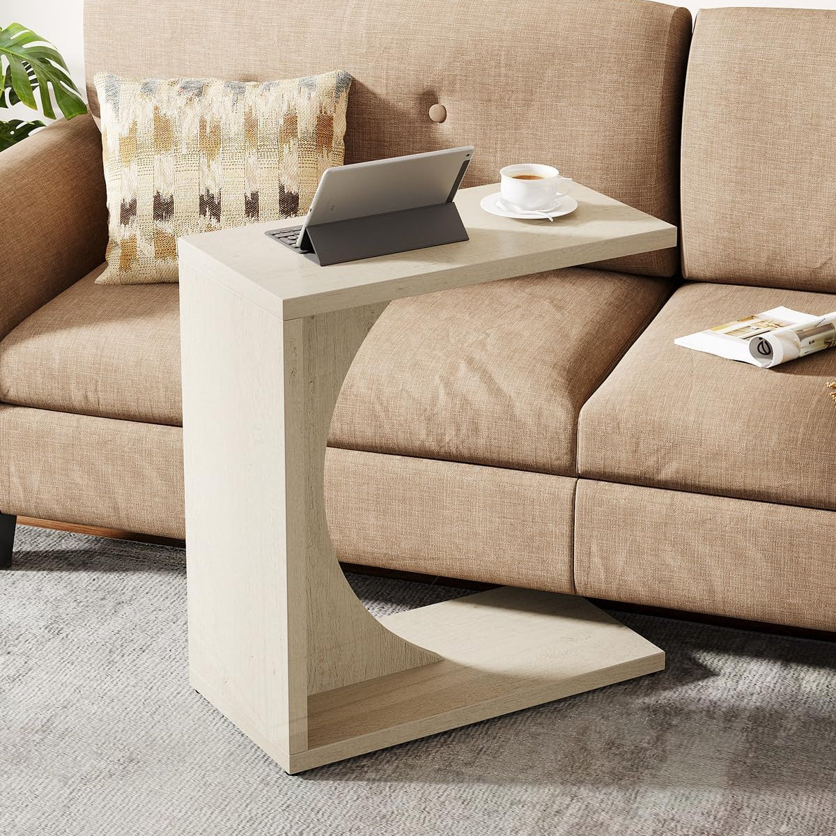 C-Shaped End Table for Couch, Small Sofa Side Table Nightstand - Image 19