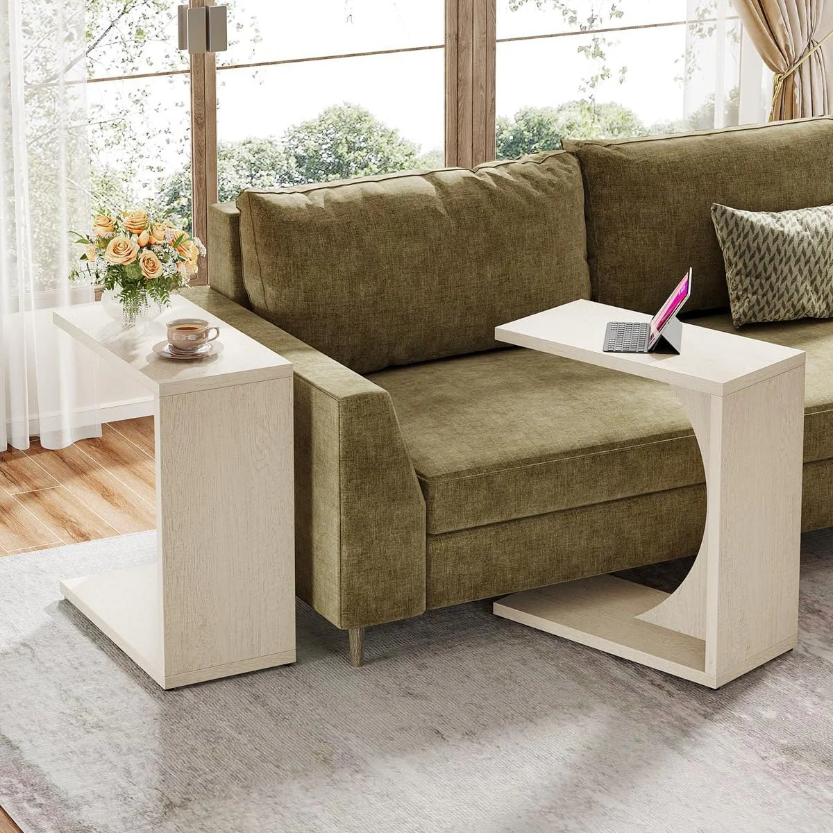C-Shaped End Table for Couch, Small Sofa Side Table Nightstand - Image 21