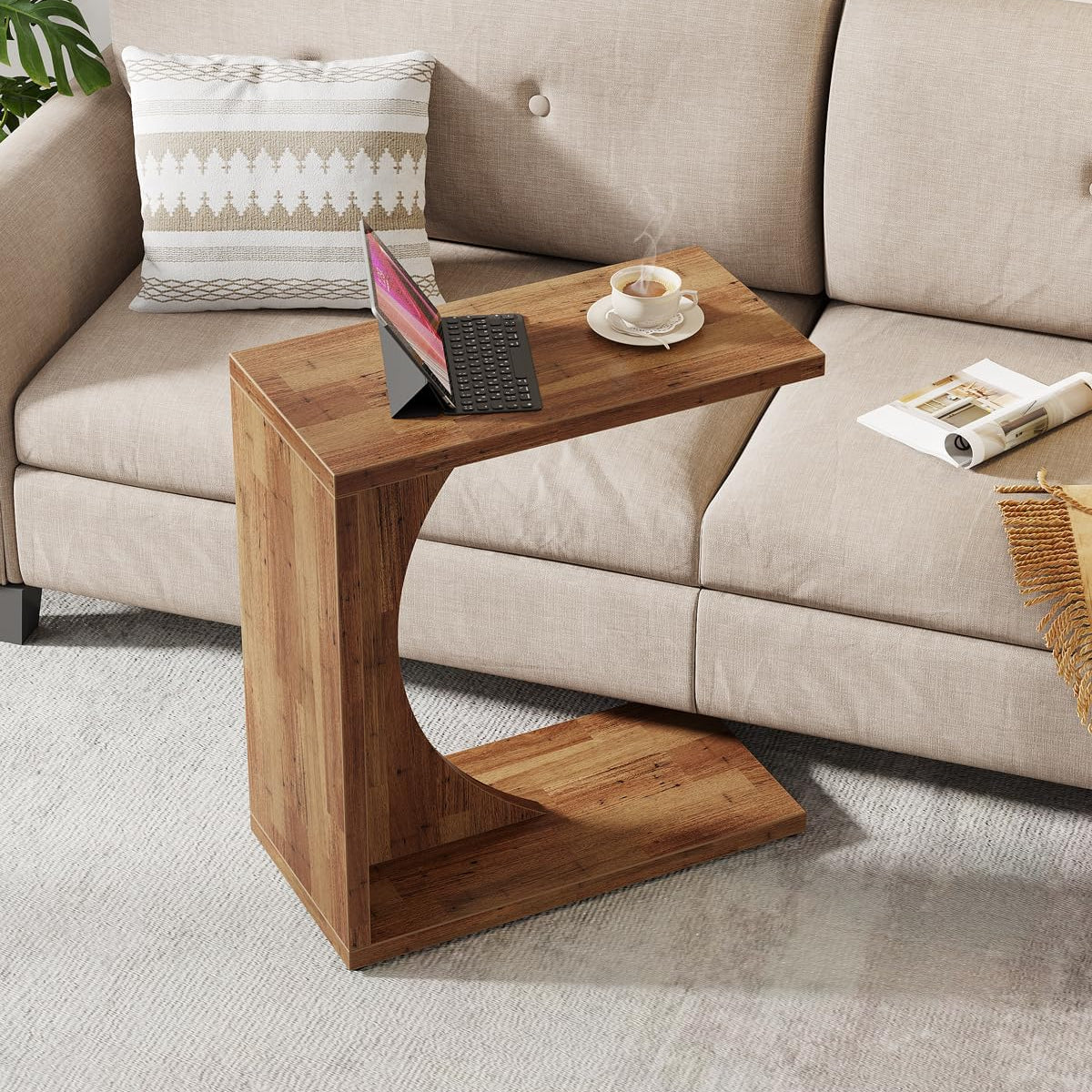 C-Shaped End Table for Couch, Small Sofa Side Table Nightstand - Image 25
