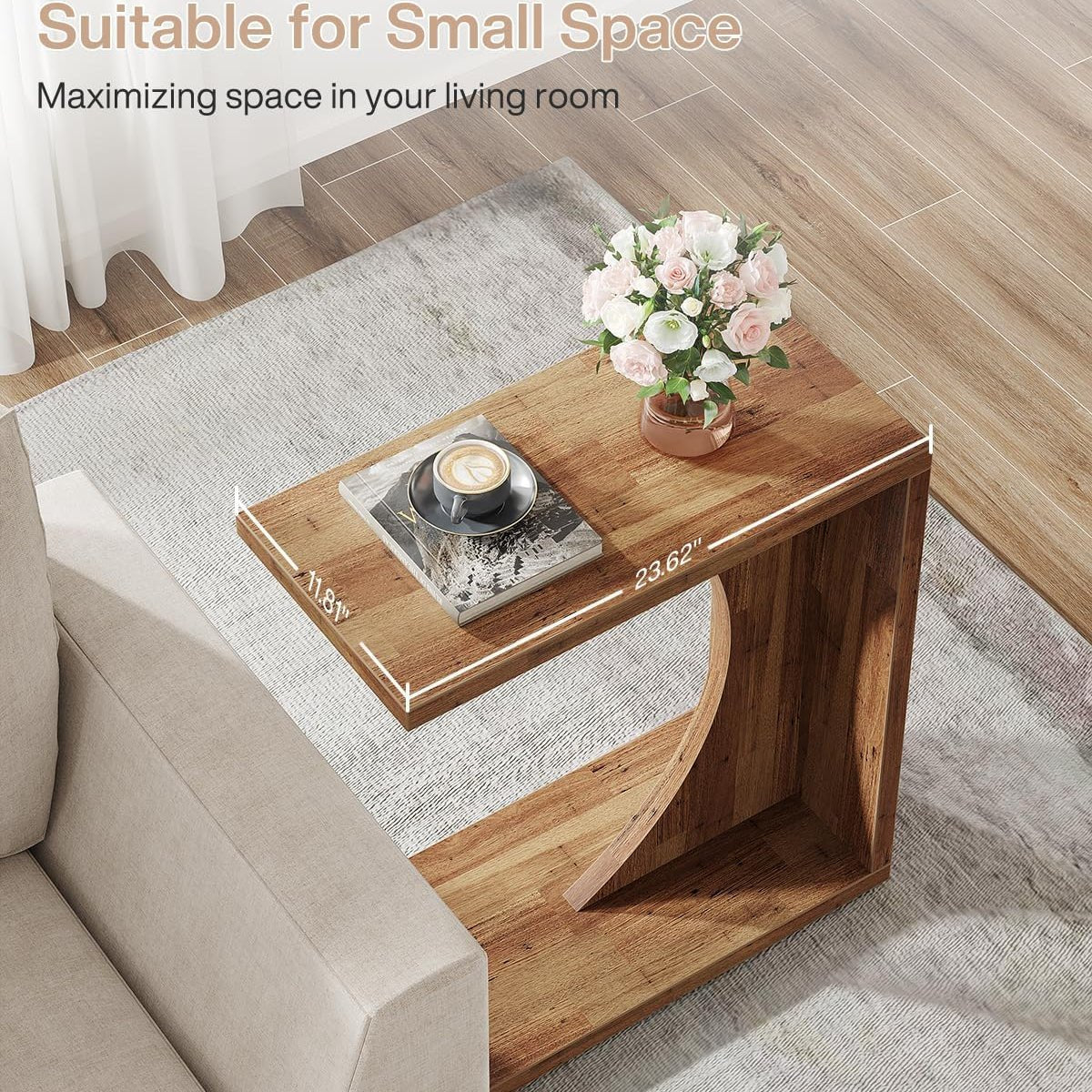 C-Shaped End Table for Couch, Small Sofa Side Table Nightstand - Image 30