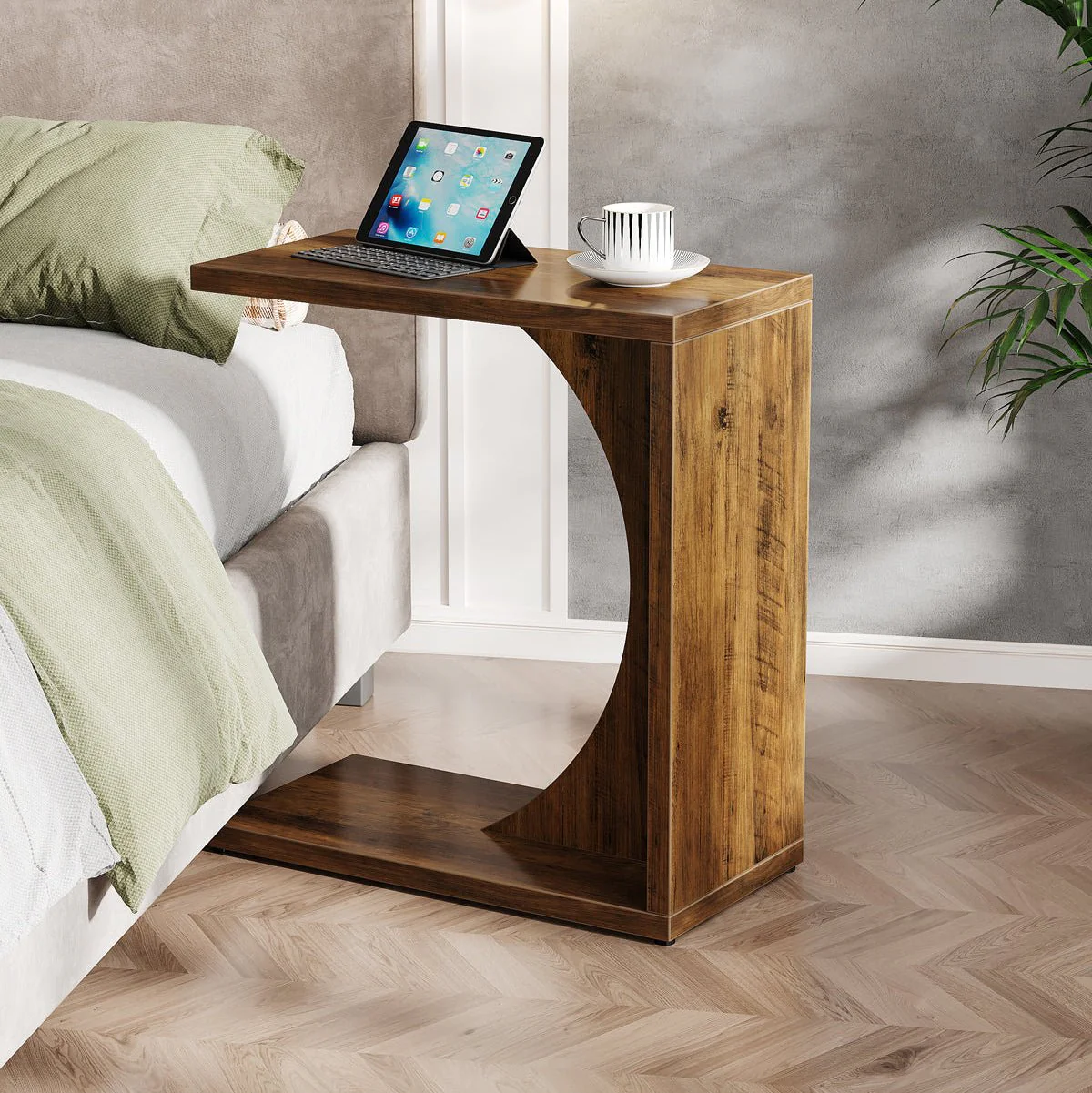 C-Shaped End Table for Couch, Small Sofa Side Table Nightstand - Image 4
