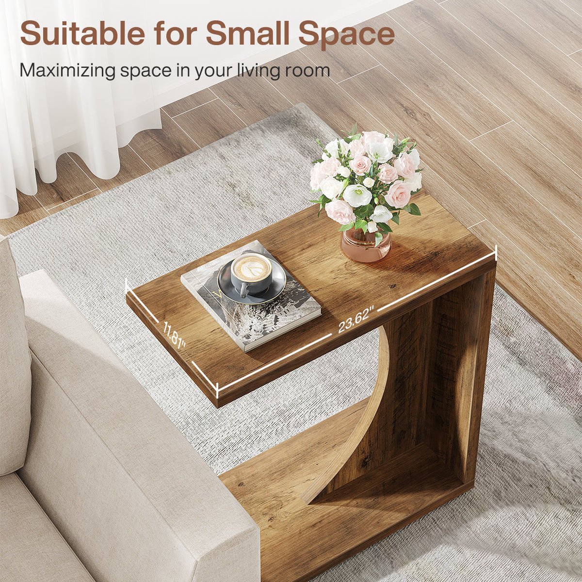 C-Shaped End Table for Couch, Small Sofa Side Table Nightstand - Image 9