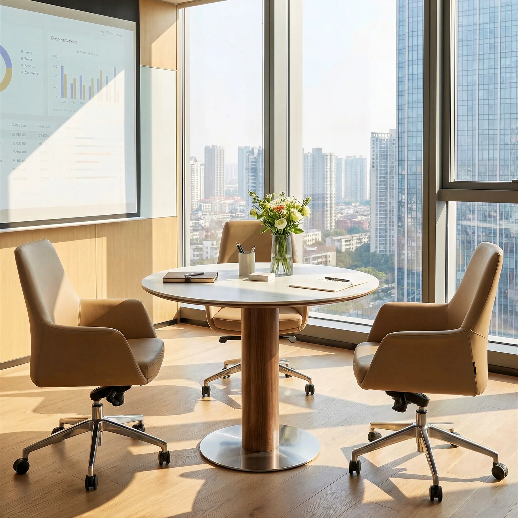 31.5" Round Conference Table, Small Wood Meeting Room Table for 2-4 People - Image 11