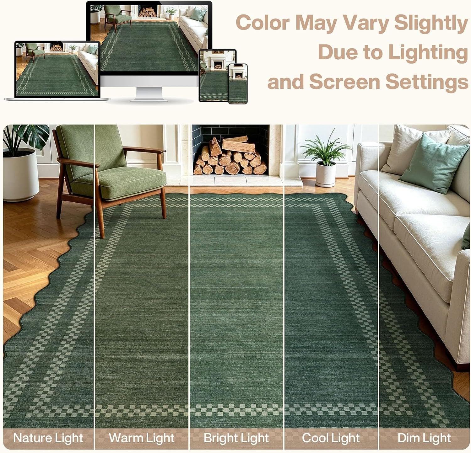 5x7/8x10 Scalloped Washable Area Rugs, Soft Geometric Non-Slip Indoor Rug for Living Room Bedroom, Oeko-Tex Certified - Image 16