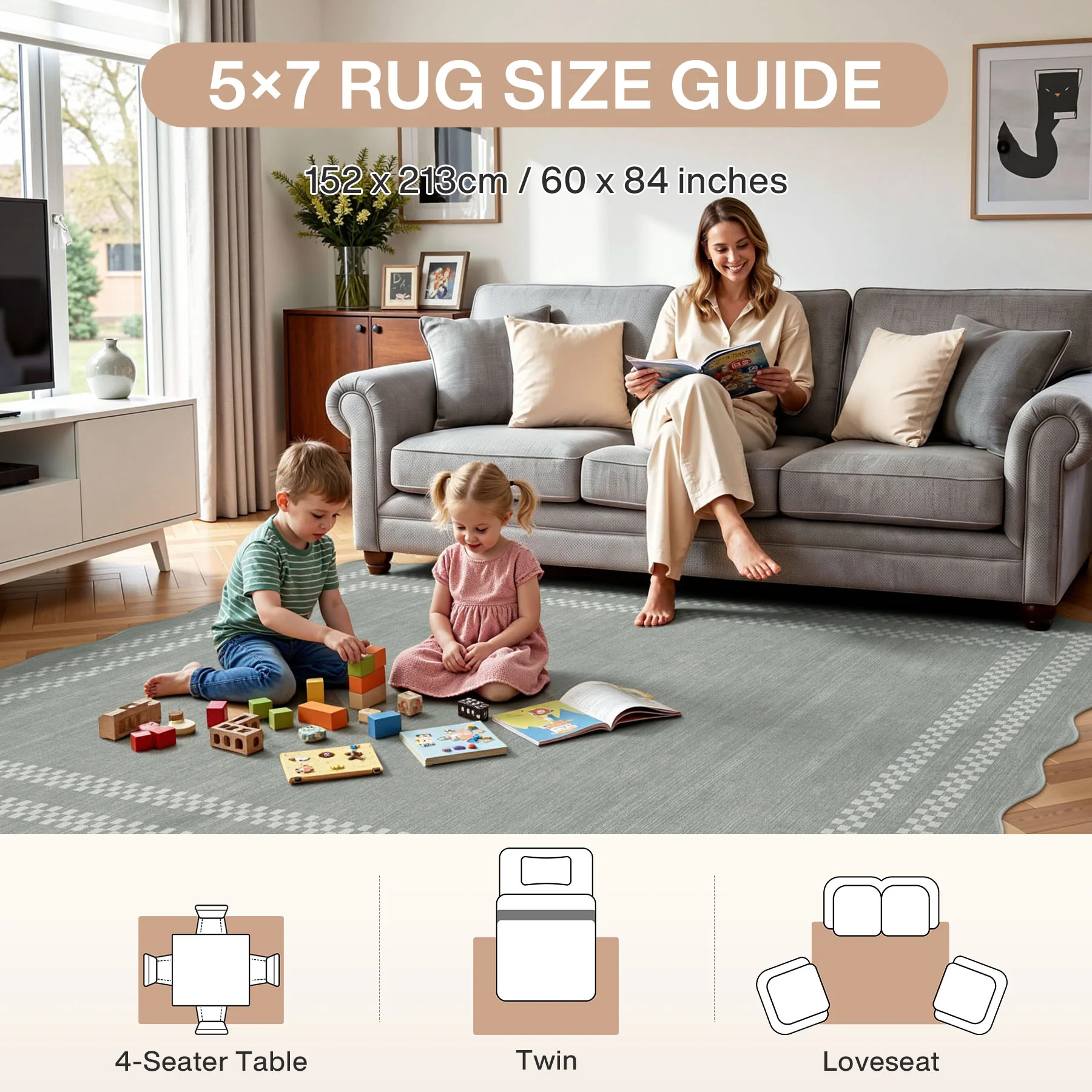 5x7/8x10 Scalloped Washable Area Rugs, Soft Geometric Non-Slip Indoor Rug for Living Room Bedroom, Oeko-Tex Certified - Image 19
