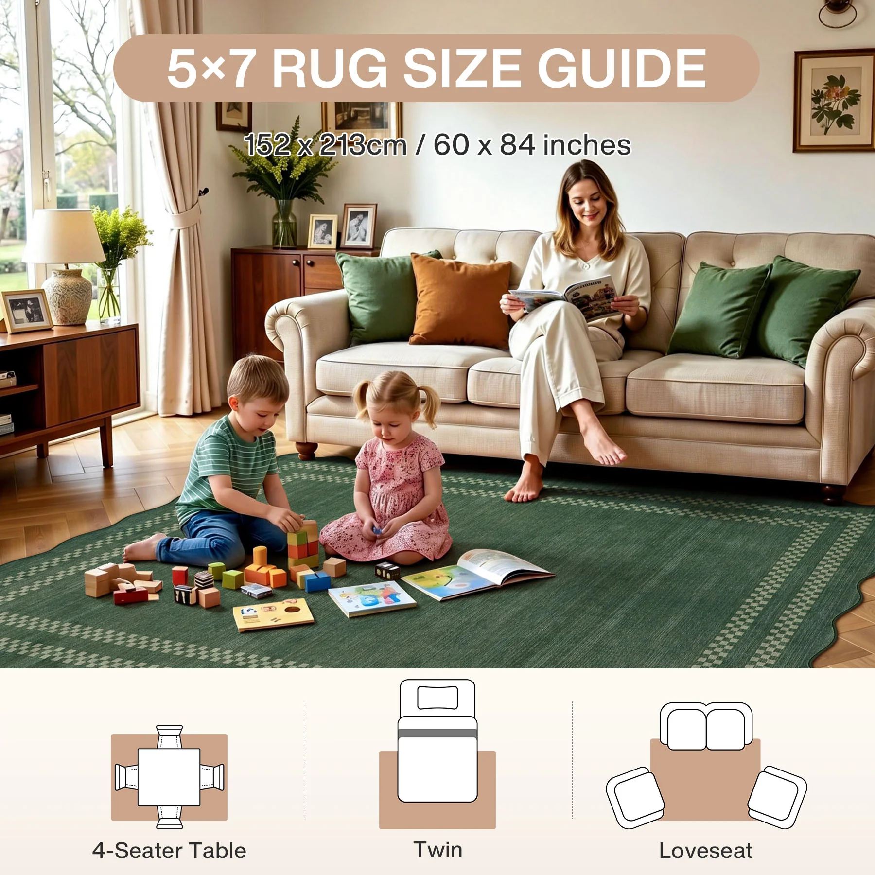 5x7/8x10 Scalloped Washable Area Rugs, Soft Geometric Non-Slip Indoor Rug for Living Room Bedroom, Oeko-Tex Certified - Image 2