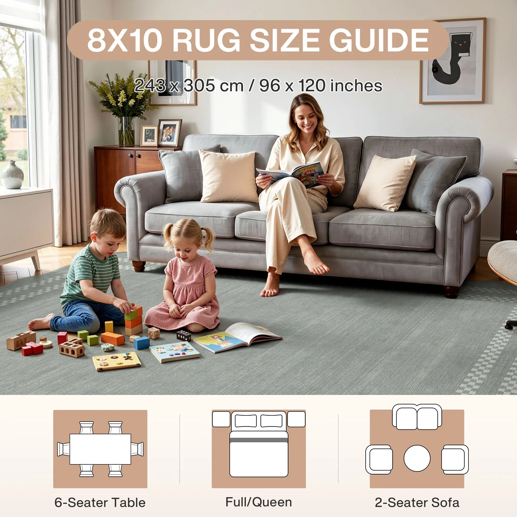 5x7/8x10 Scalloped Washable Area Rugs, Soft Geometric Non-Slip Indoor Rug for Living Room Bedroom, Oeko-Tex Certified - Image 27