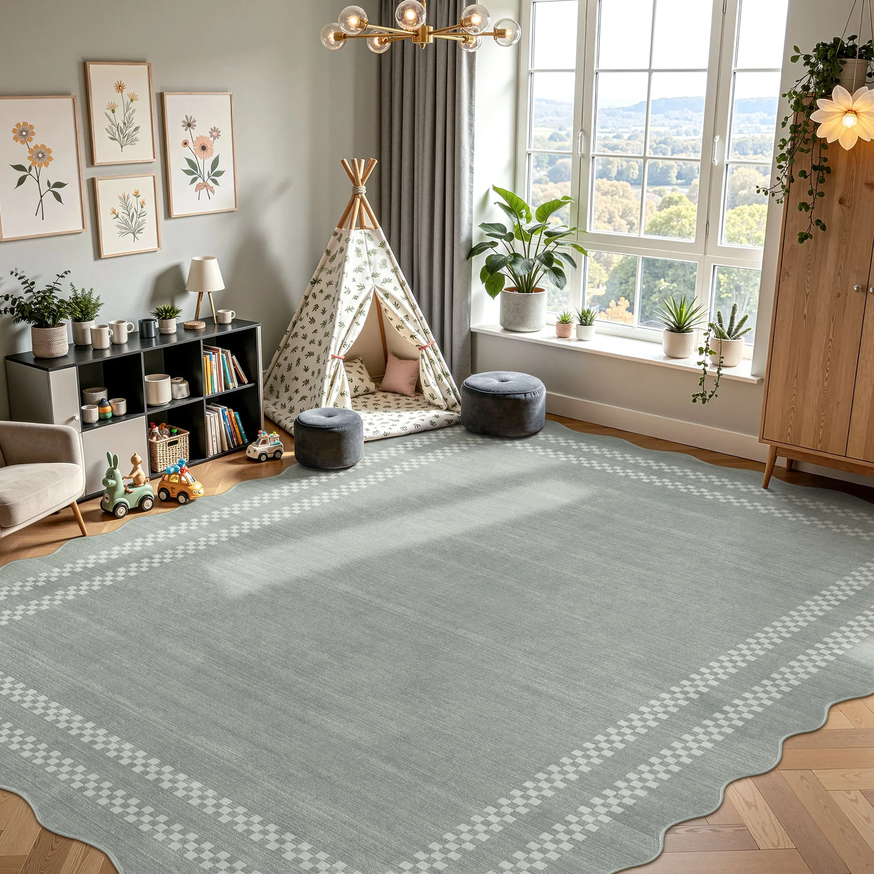 5x7/8x10 Scalloped Washable Area Rugs, Soft Geometric Non-Slip Indoor Rug for Living Room Bedroom, Oeko-Tex Certified - Image 29