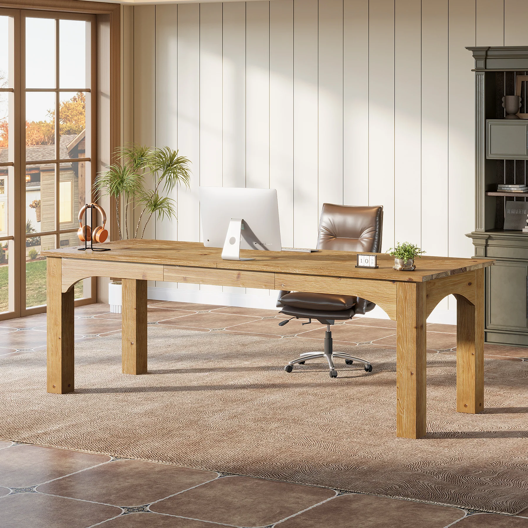 Solid Wood 2-Person Desk, 79" Long Computer Desk Double Writing Table - Image 5