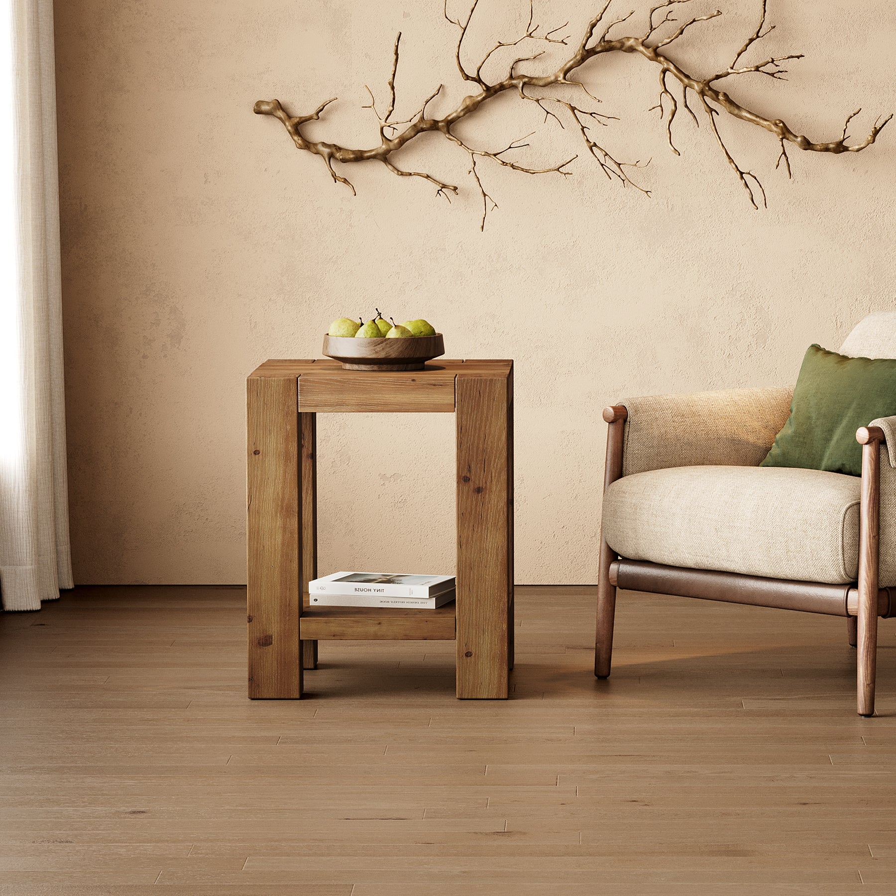 19.6" Farmhouse Side Table, Solid Wood 2-Tier End Table with Storage Shelves - Image 3