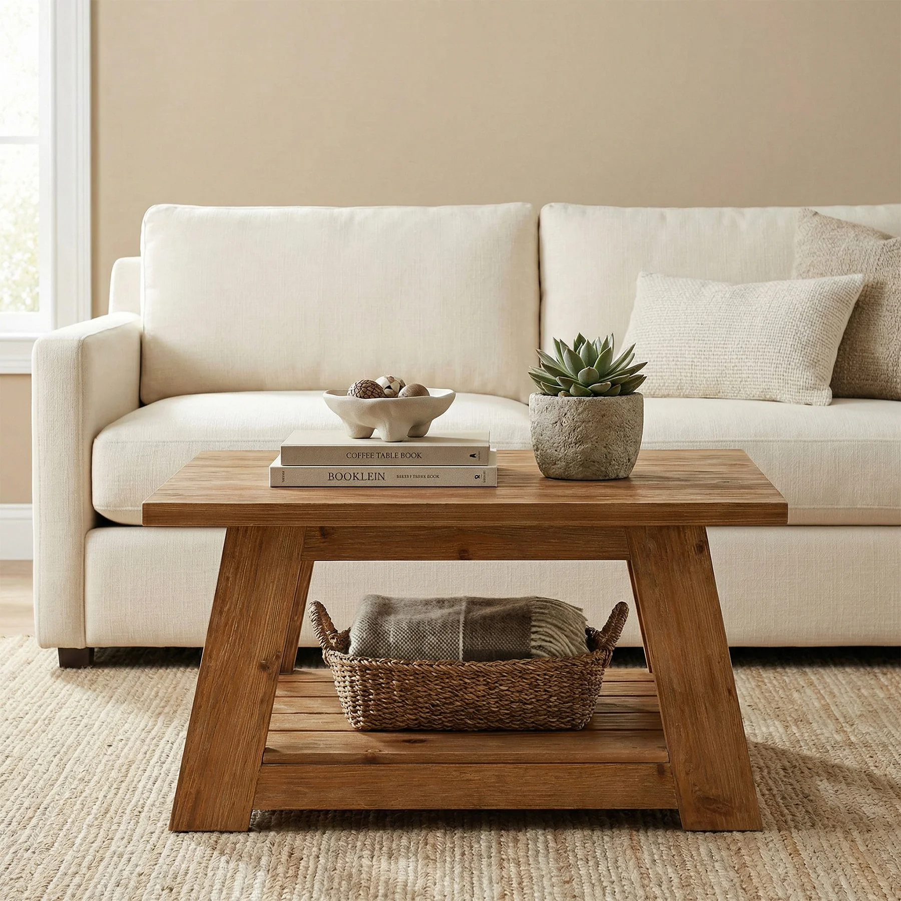 31.5" Square Coffee Table, Solid Wood 2-Tier Accent Center Cocktail Table - Image 5