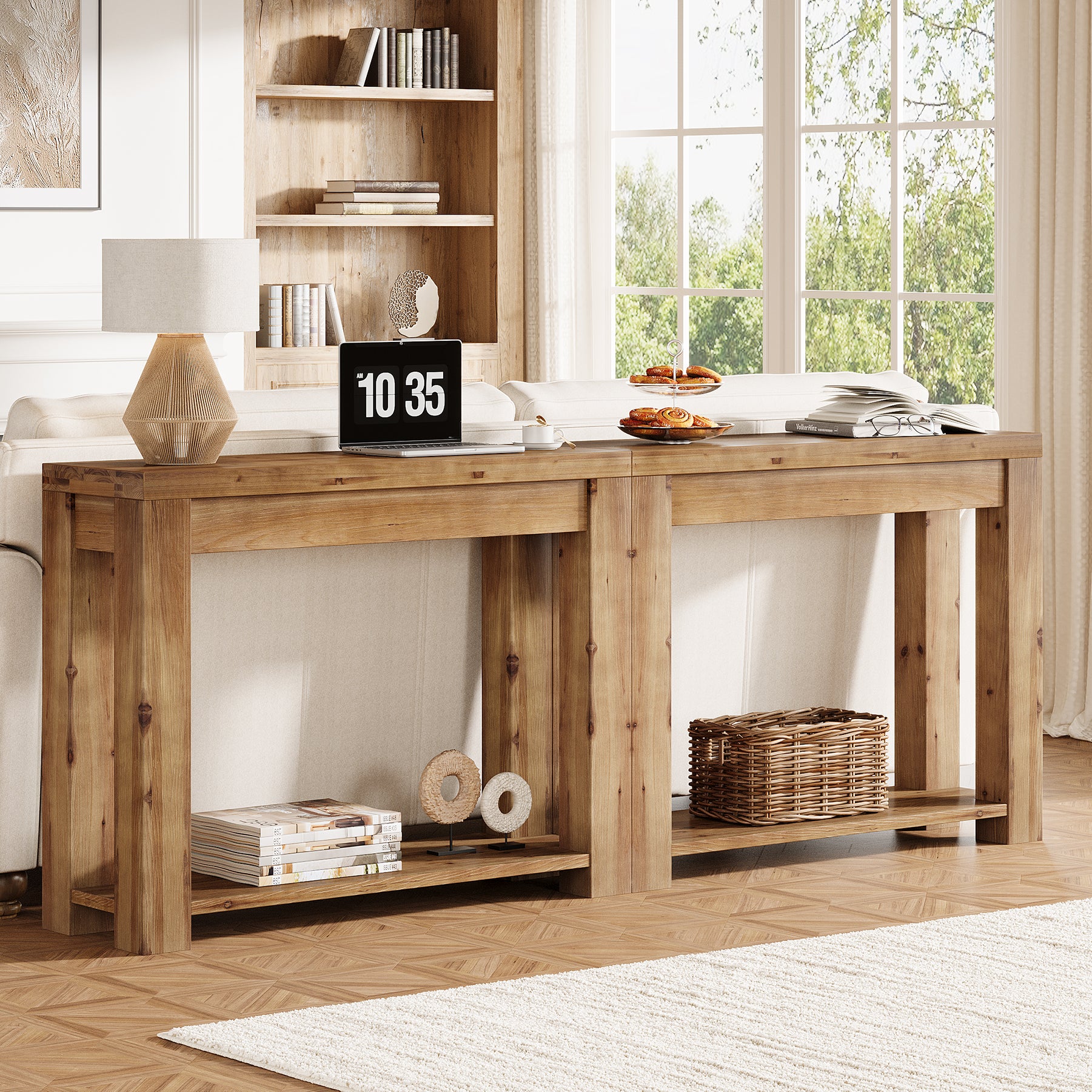 Solid Wood 43.31" Farmhouse Console Table, Narrow Entryway Sofa Table for Living Room, Hallway - Image 4