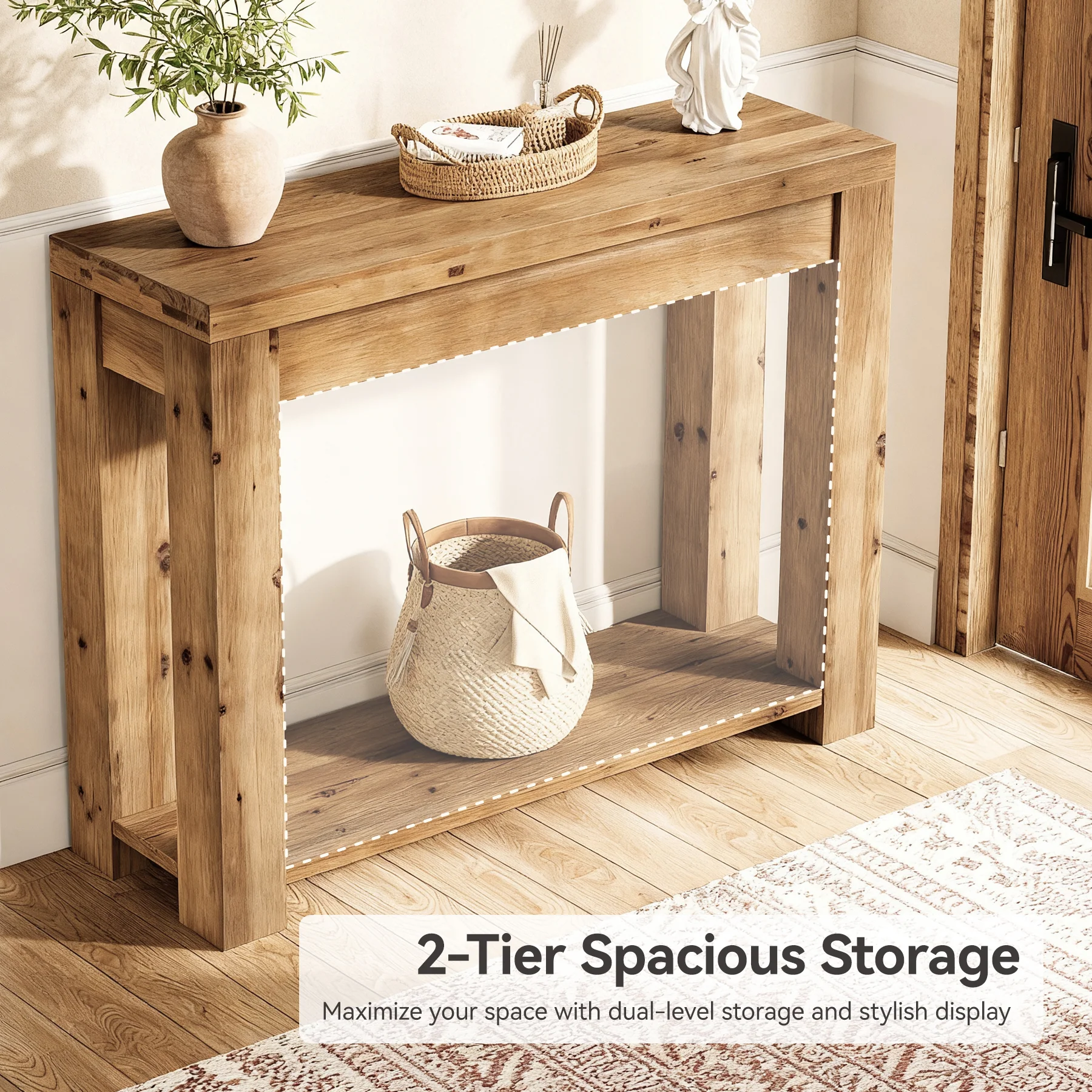 Solid Wood 43.31" Farmhouse Console Table, Narrow Entryway Sofa Table for Living Room, Hallway - Image 6