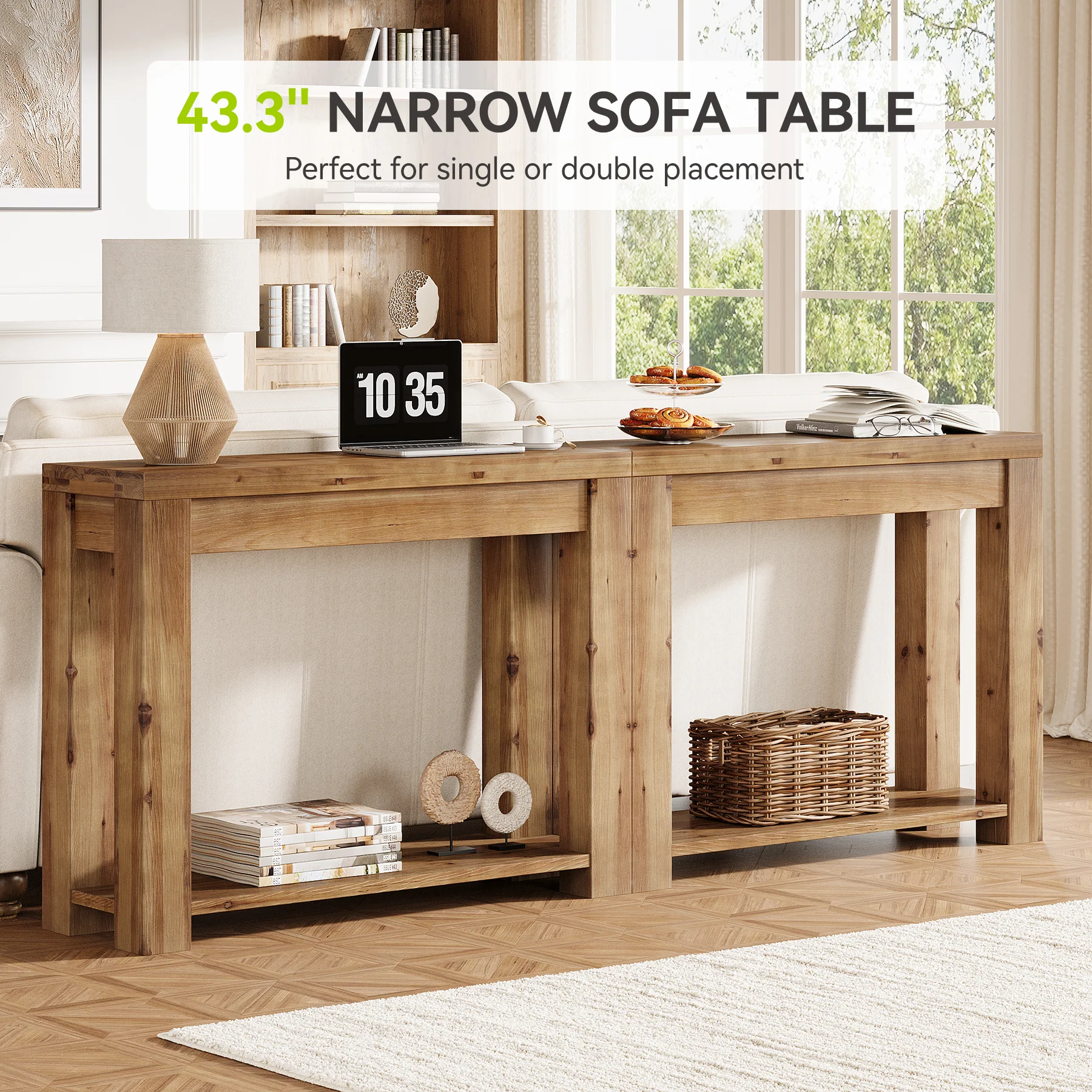 Solid Wood 43.31" Farmhouse Console Table, Narrow Entryway Sofa Table for Living Room, Hallway - Image 8